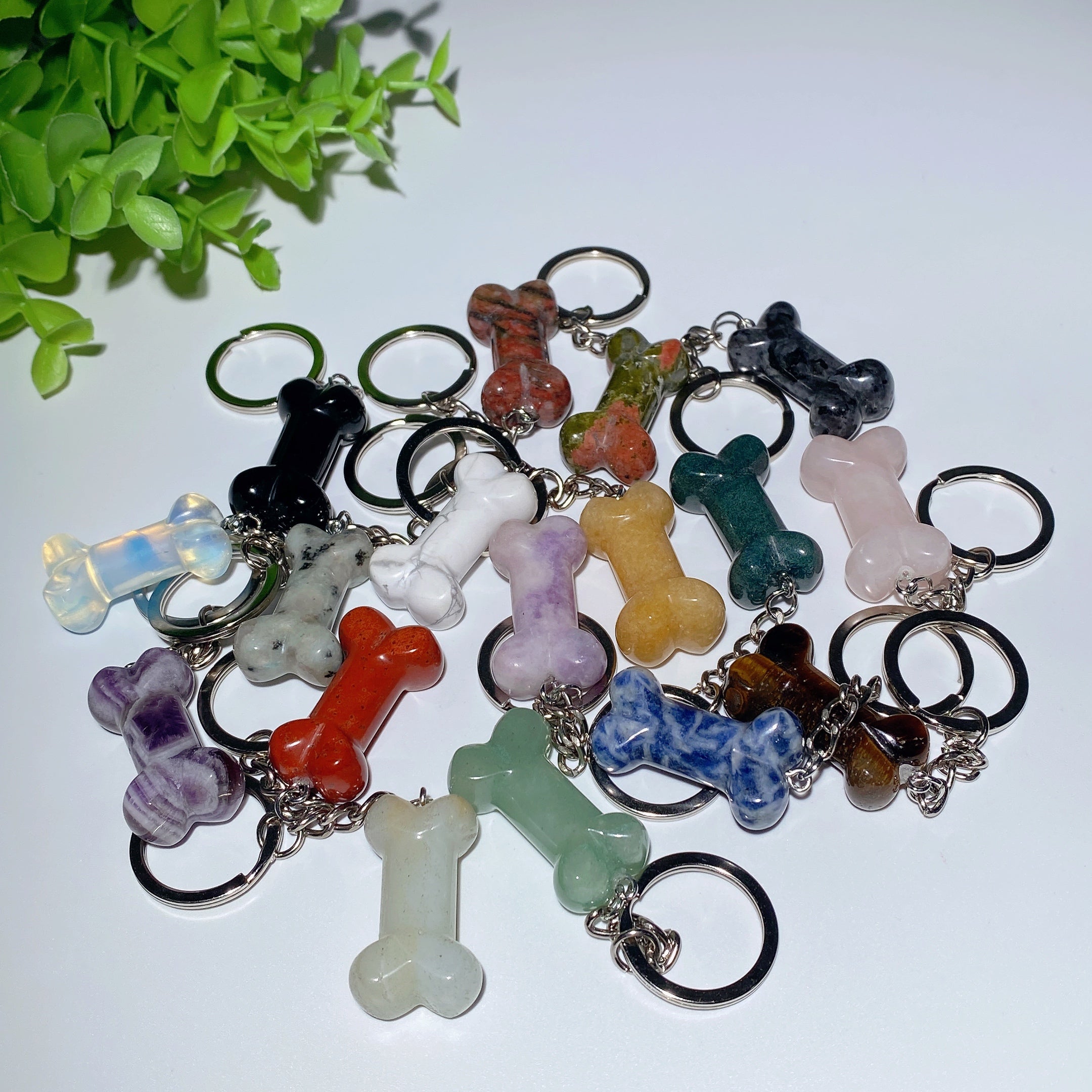 1.4" Mixed Crystal Healing Key Chain with Crystal Bone Decor