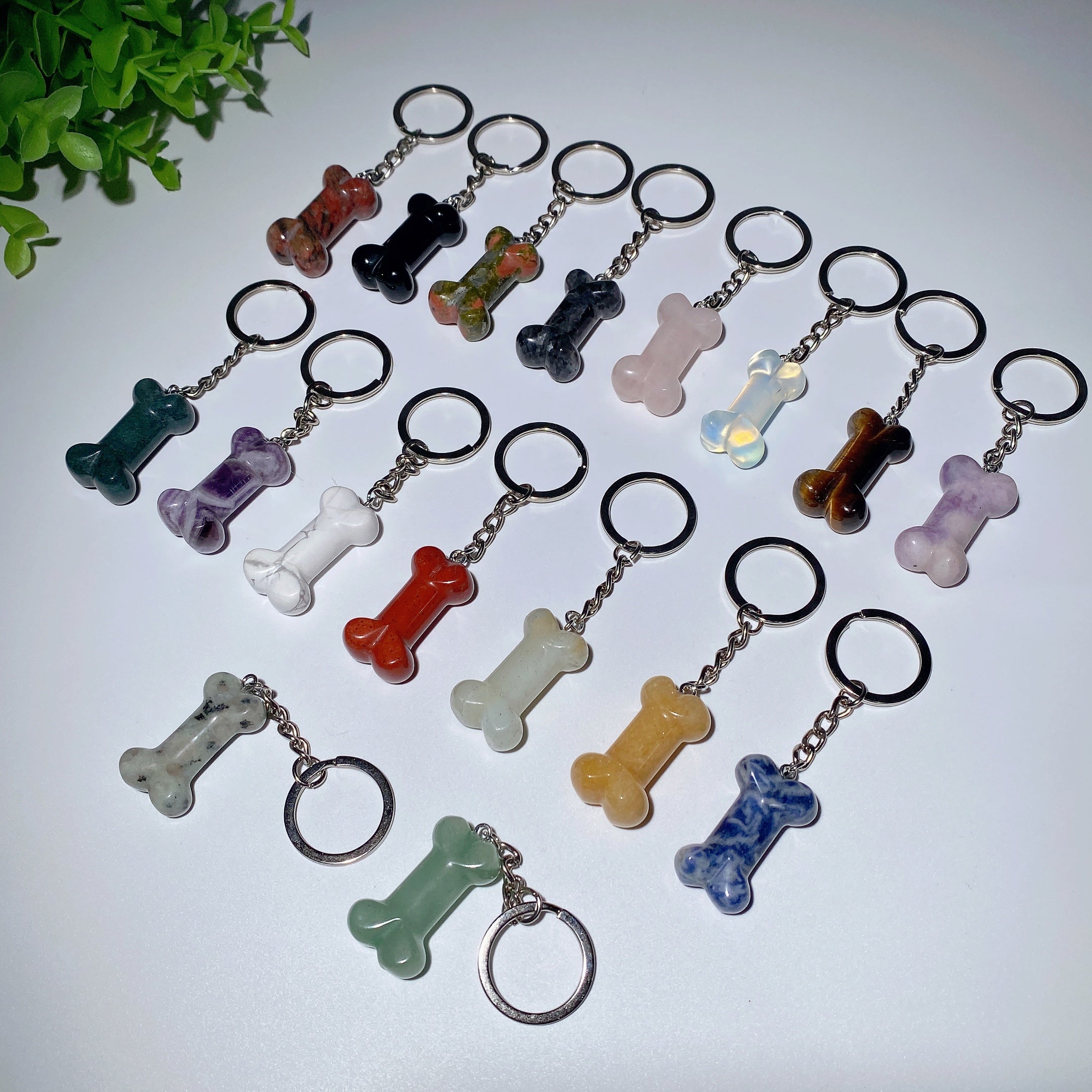 1.4" Mixed Crystal Healing Key Chain with Crystal Bone Decor