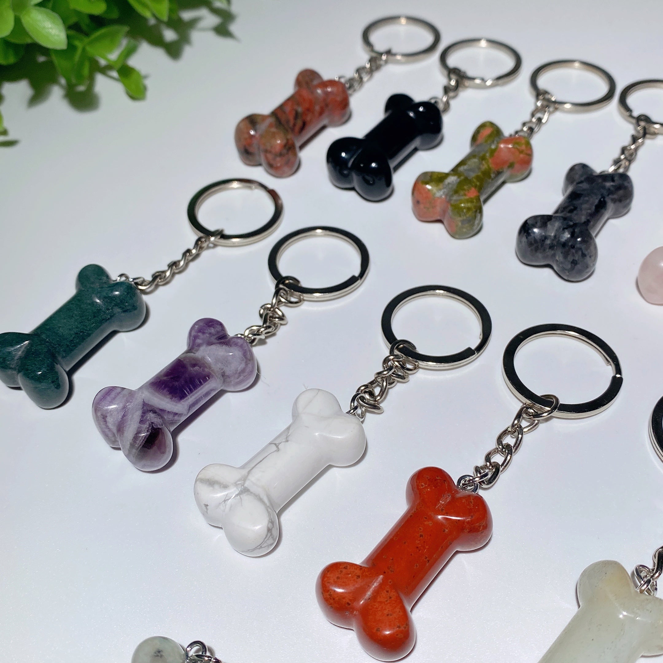 1.4" Mixed Crystal Healing Key Chain with Crystal Bone Decor
