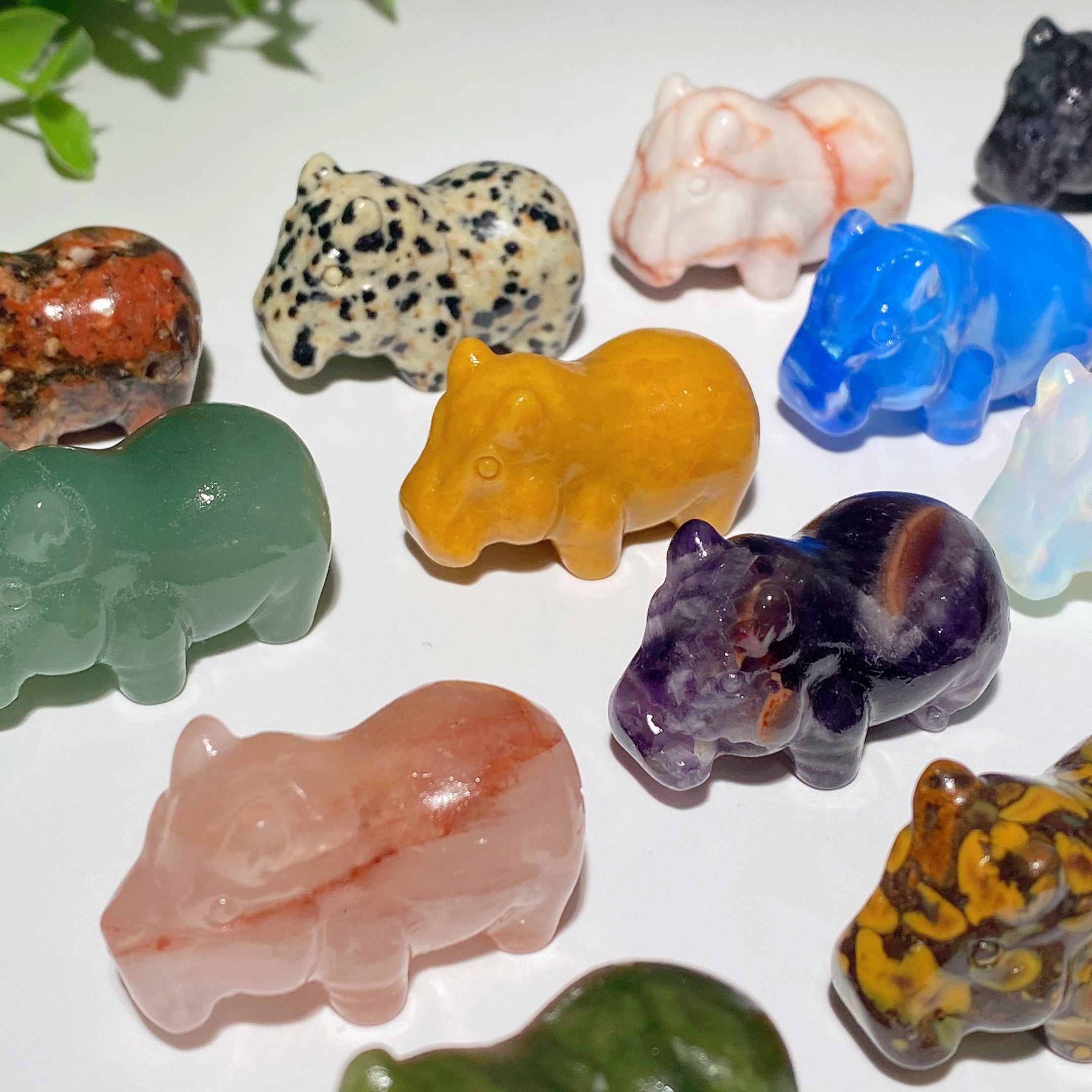1.4" Mixed Crystal Hippo Carvings for Healing & Decor