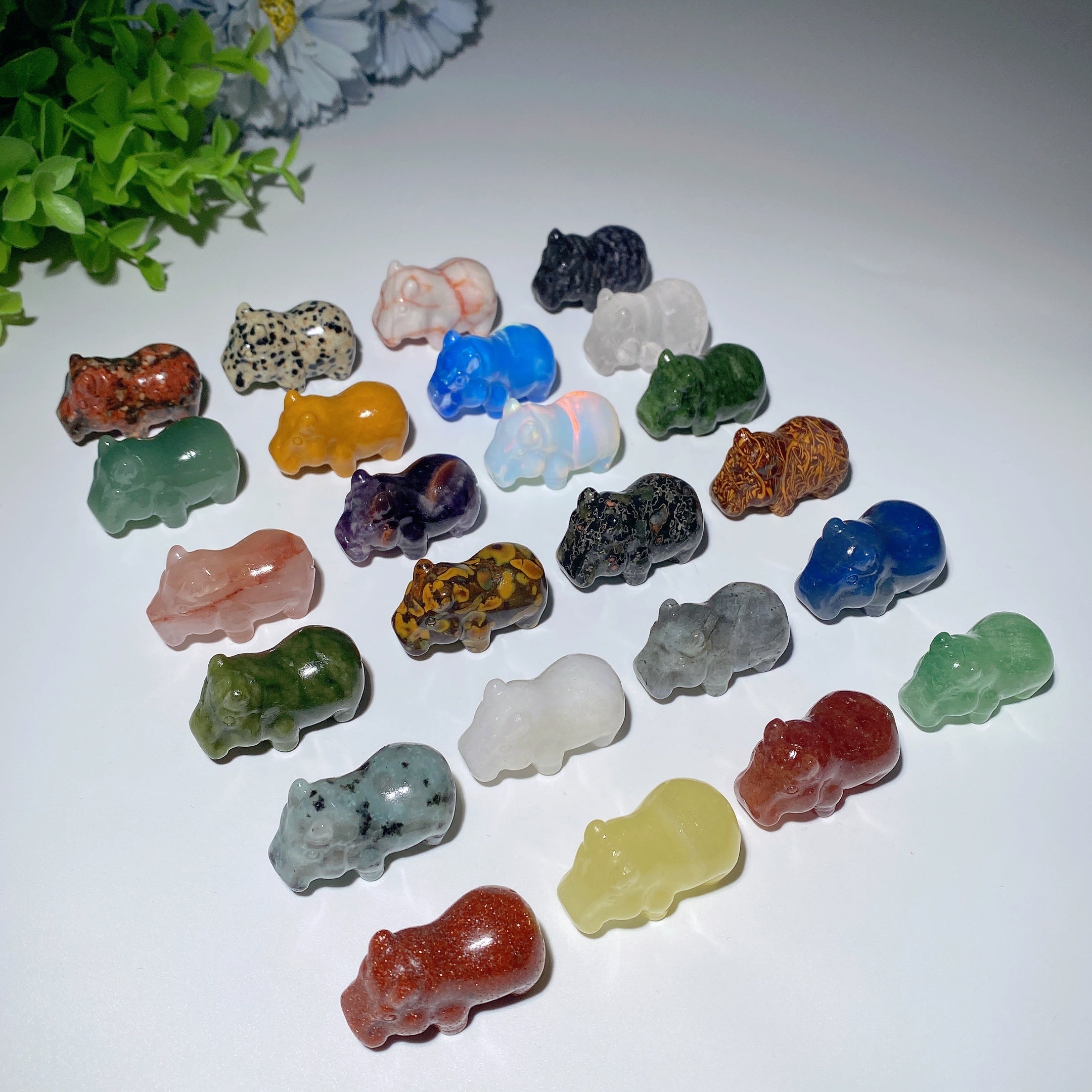 1.4" Mixed Crystal Hippo Carvings for Healing & Decor