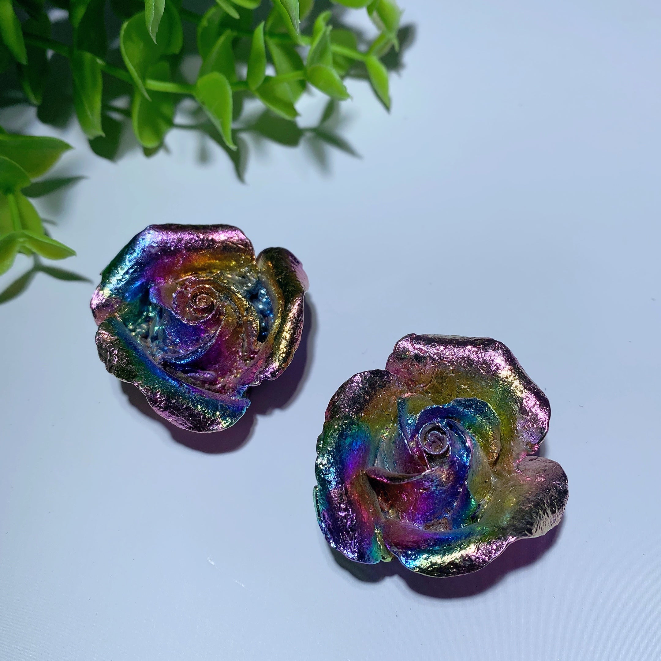 1.5 inch Aura Bismuth Rose Flower Crystal Figurine