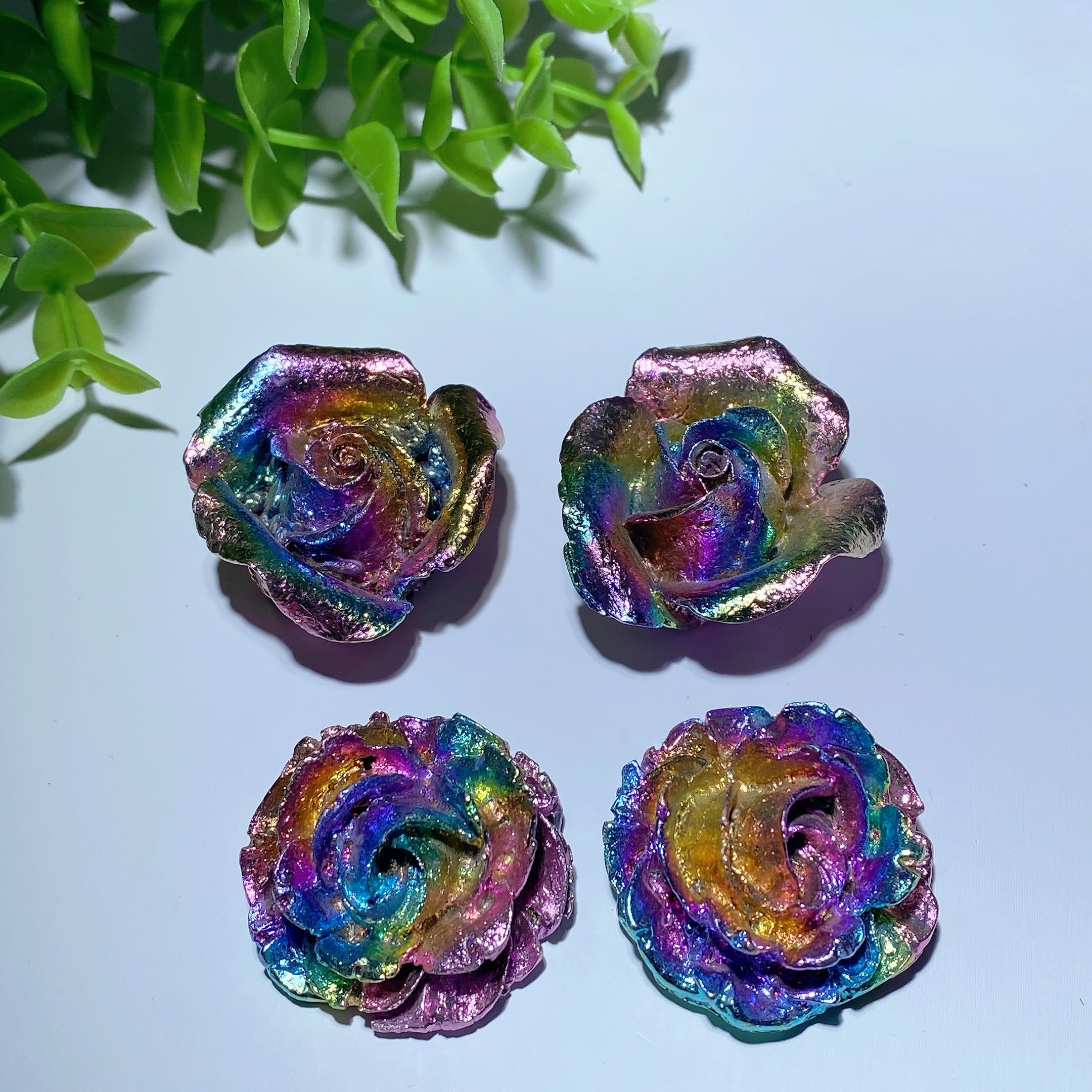 1.5 inch Aura Bismuth Rose Flower Crystal Figurine