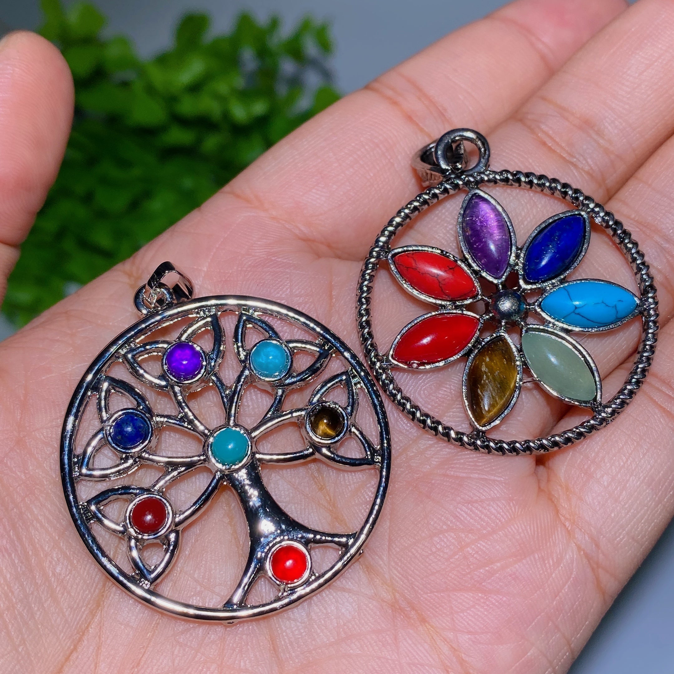 1.5 inch Chakra Tree of Life Pendant with Healing Crystals