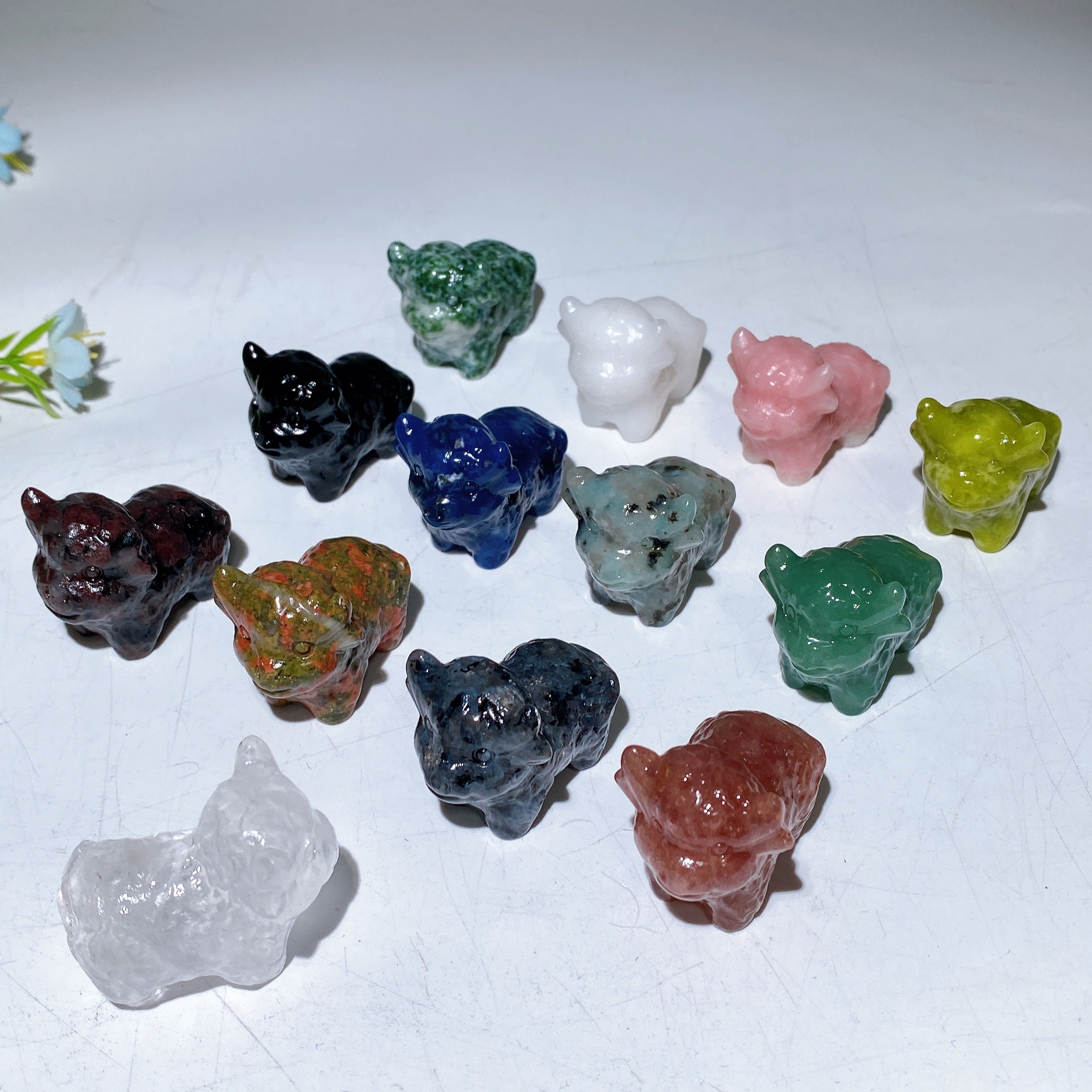 1.5 inch Crystal Bull Healing Carving in Multiple Stones