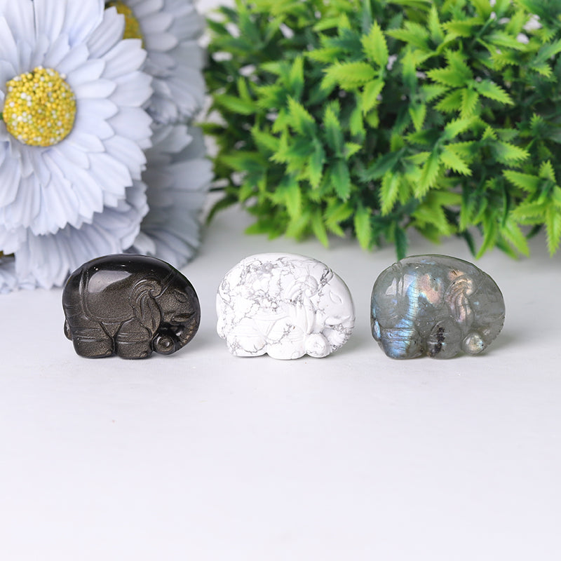 1.5 inch Crystal Elephant Carvings in Howlite, Labradorite & Obsidian