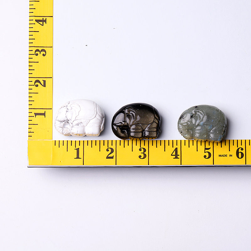 1.5 inch Crystal Elephant Carvings in Howlite, Labradorite & Obsidian