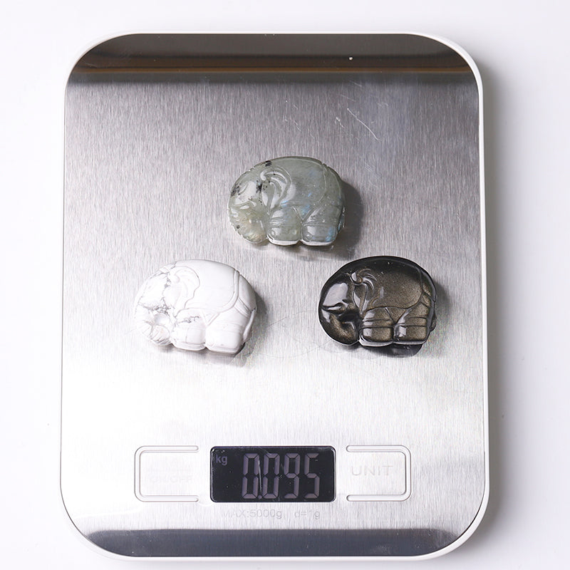 1.5 inch Crystal Elephant Carvings in Howlite, Labradorite & Obsidian