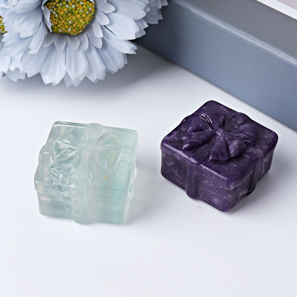 1.5 Inch Crystal Figurines Gift Box with Bow - Purple Mica & Fluorite