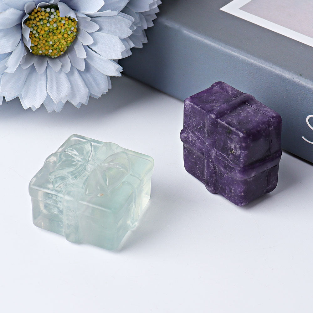 1.5 Inch Crystal Figurines Gift Box with Bow - Purple Mica & Fluorite