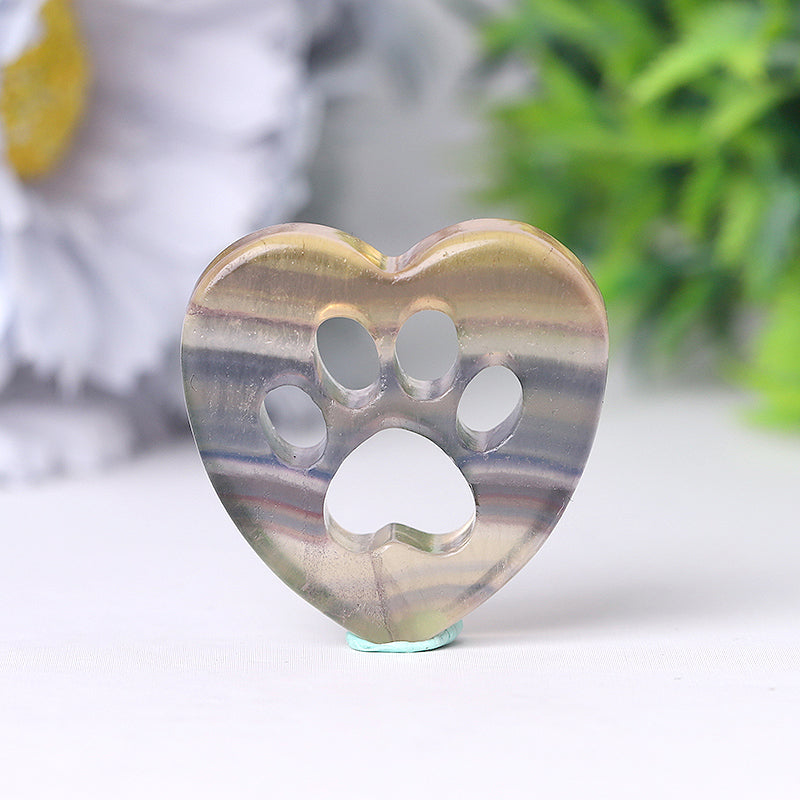 1.5 inch Crystal Heart with Cat Paw Carving Figurine