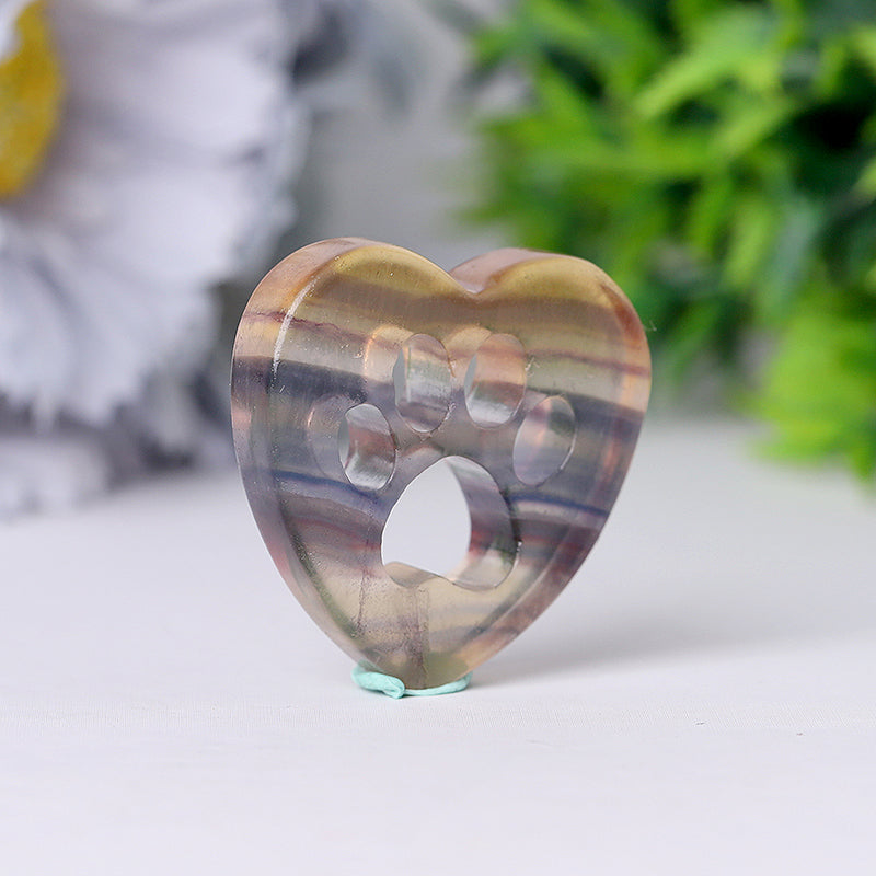 1.5 inch Crystal Heart with Cat Paw Carving Figurine