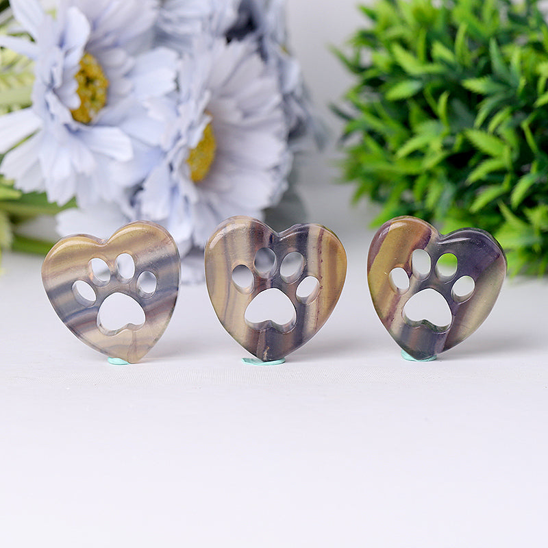1.5 inch Crystal Heart with Cat Paw Carving Figurine