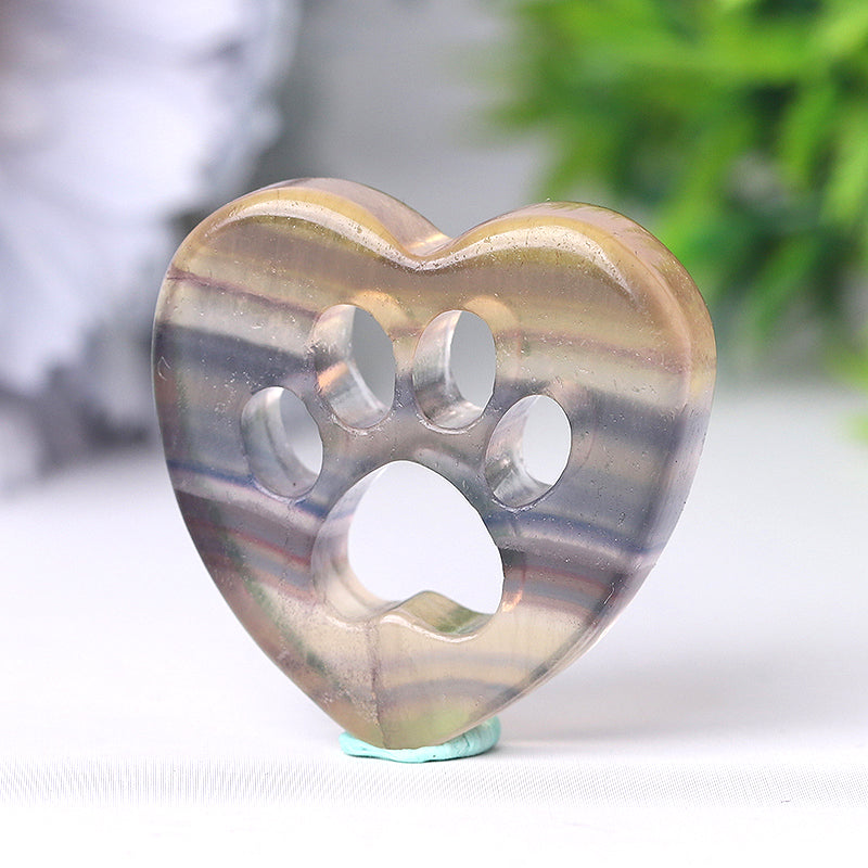 1.5 inch Crystal Heart with Cat Paw Carving Figurine