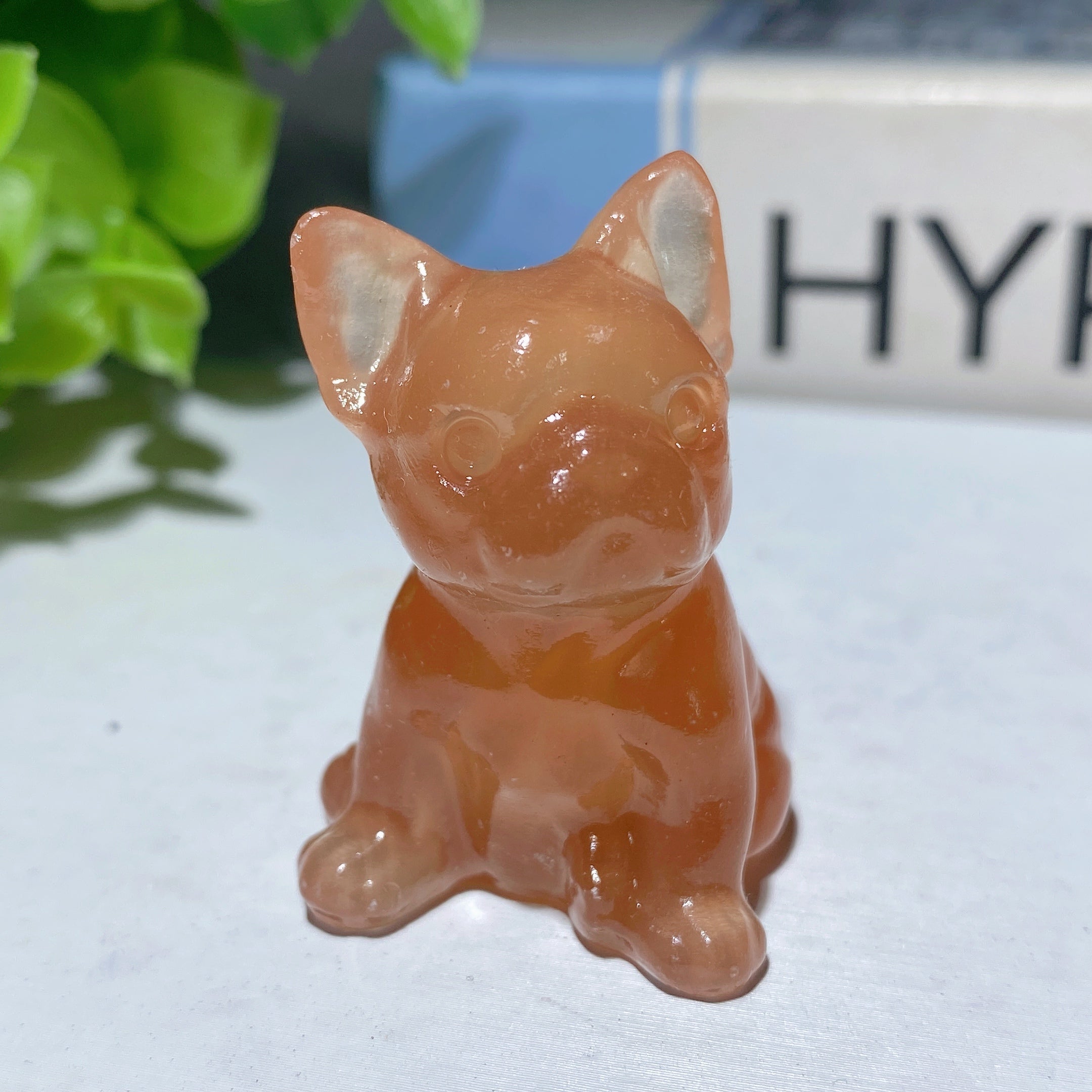 1.5 Inch Honey Calcite Crystal Figurines Bulldog and Bulbasaur