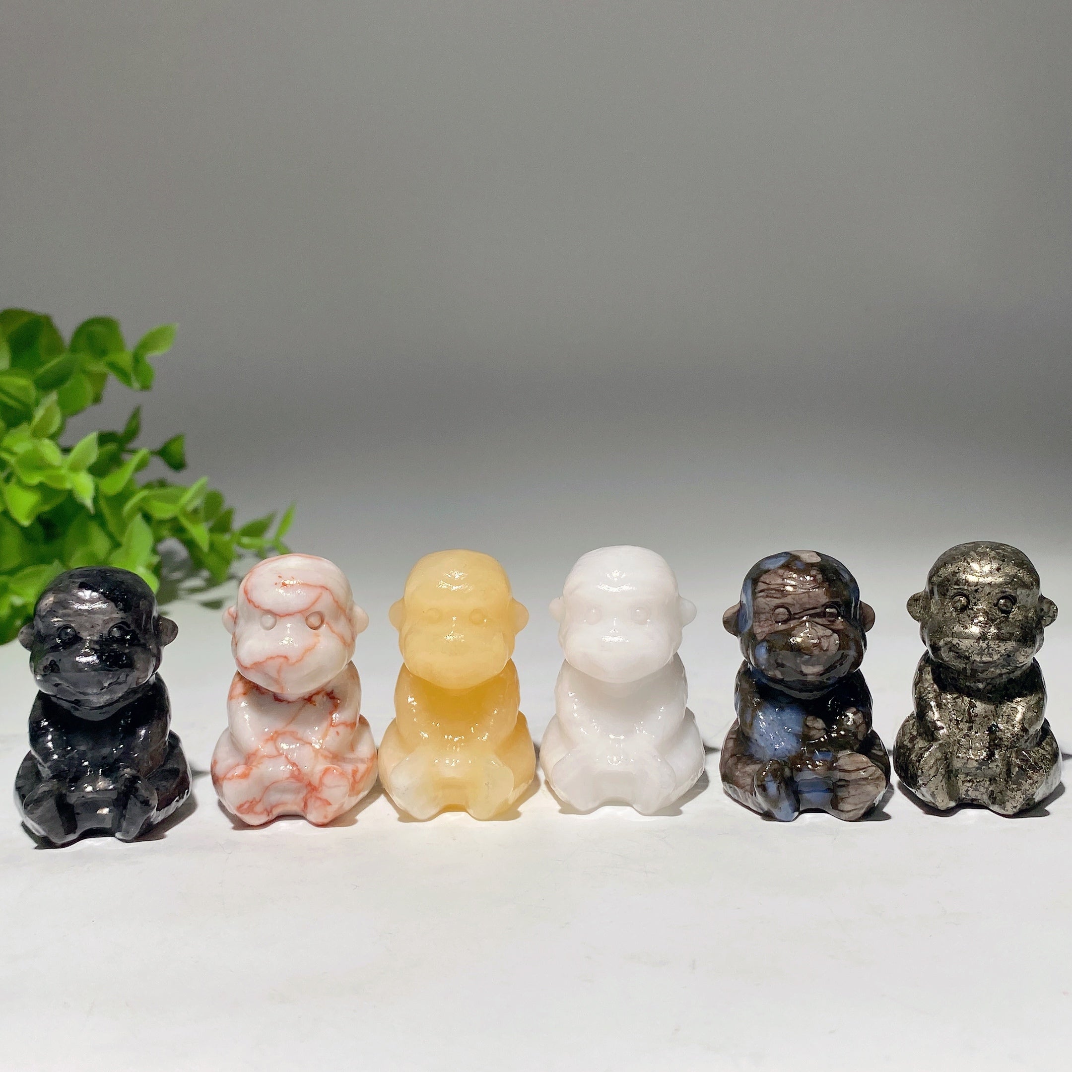1.5-Inch Mixed Crystal Animal Monkey Carvings for Healing