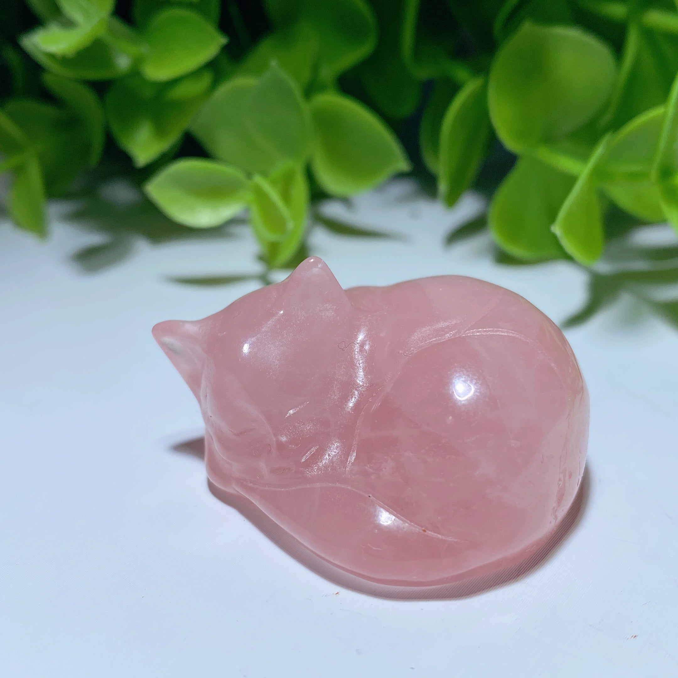 1.5 inch Rose Quartz Crystal Cat Carving Figurine for Healing