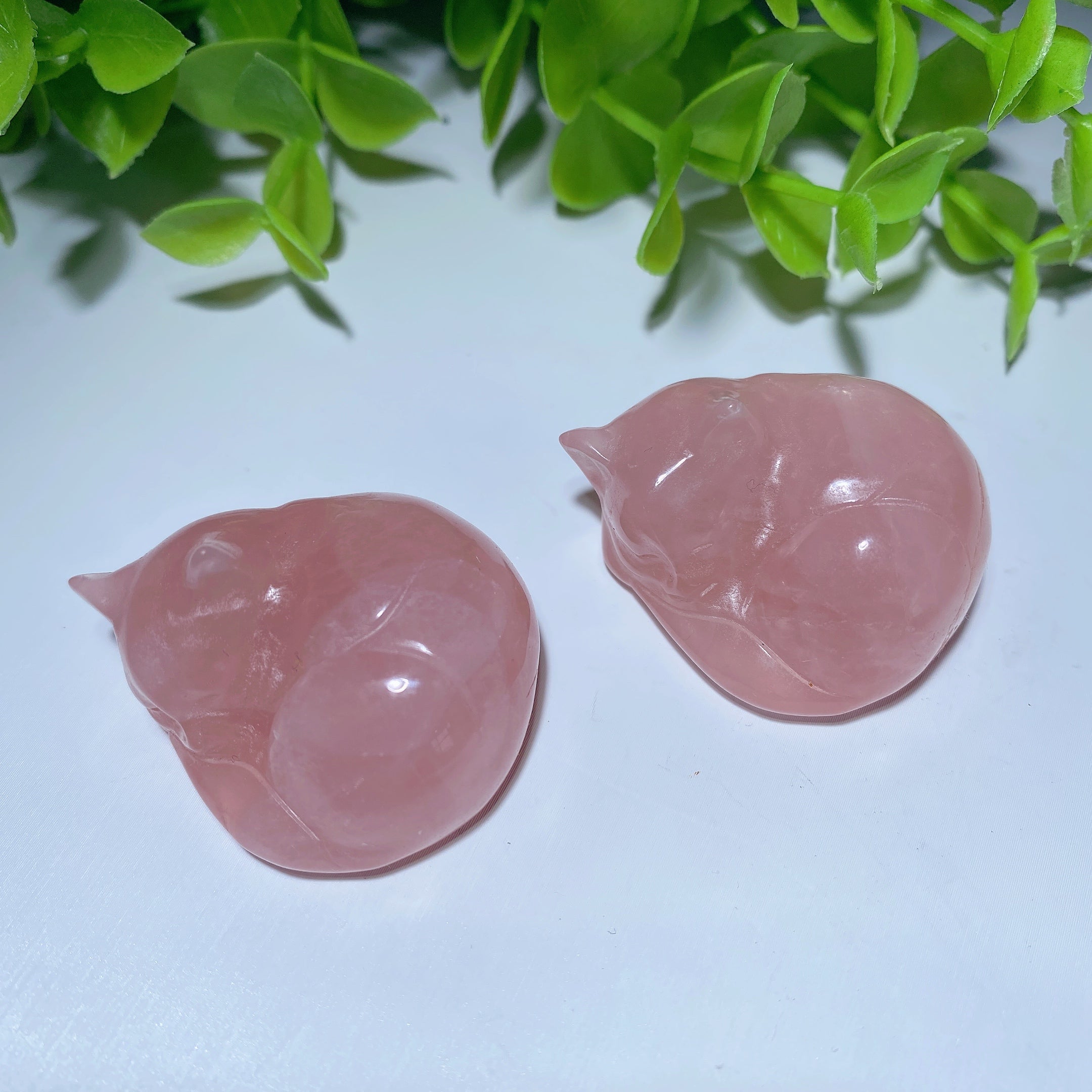 1.5 inch Rose Quartz Crystal Cat Carving Figurine for Healing