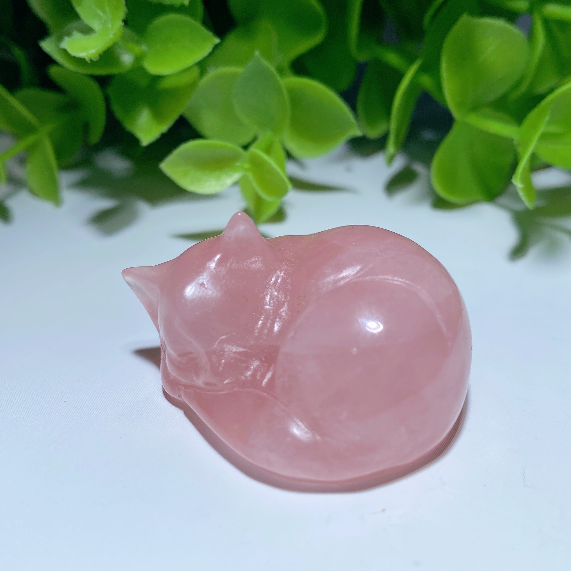 1.5 inch Rose Quartz Crystal Cat Carving Figurine for Healing