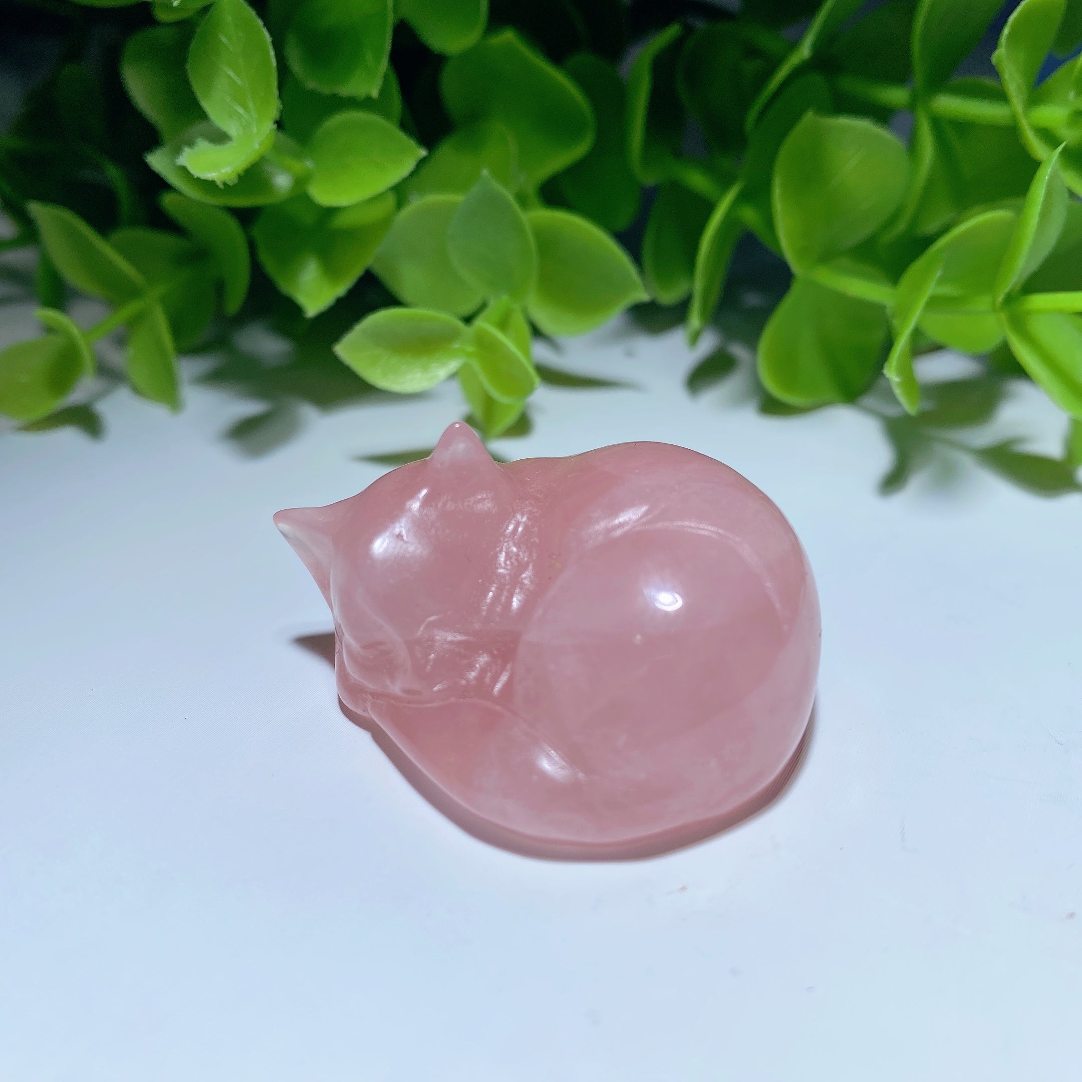 1.5 inch Rose Quartz Crystal Cat Carving Figurine for Healing