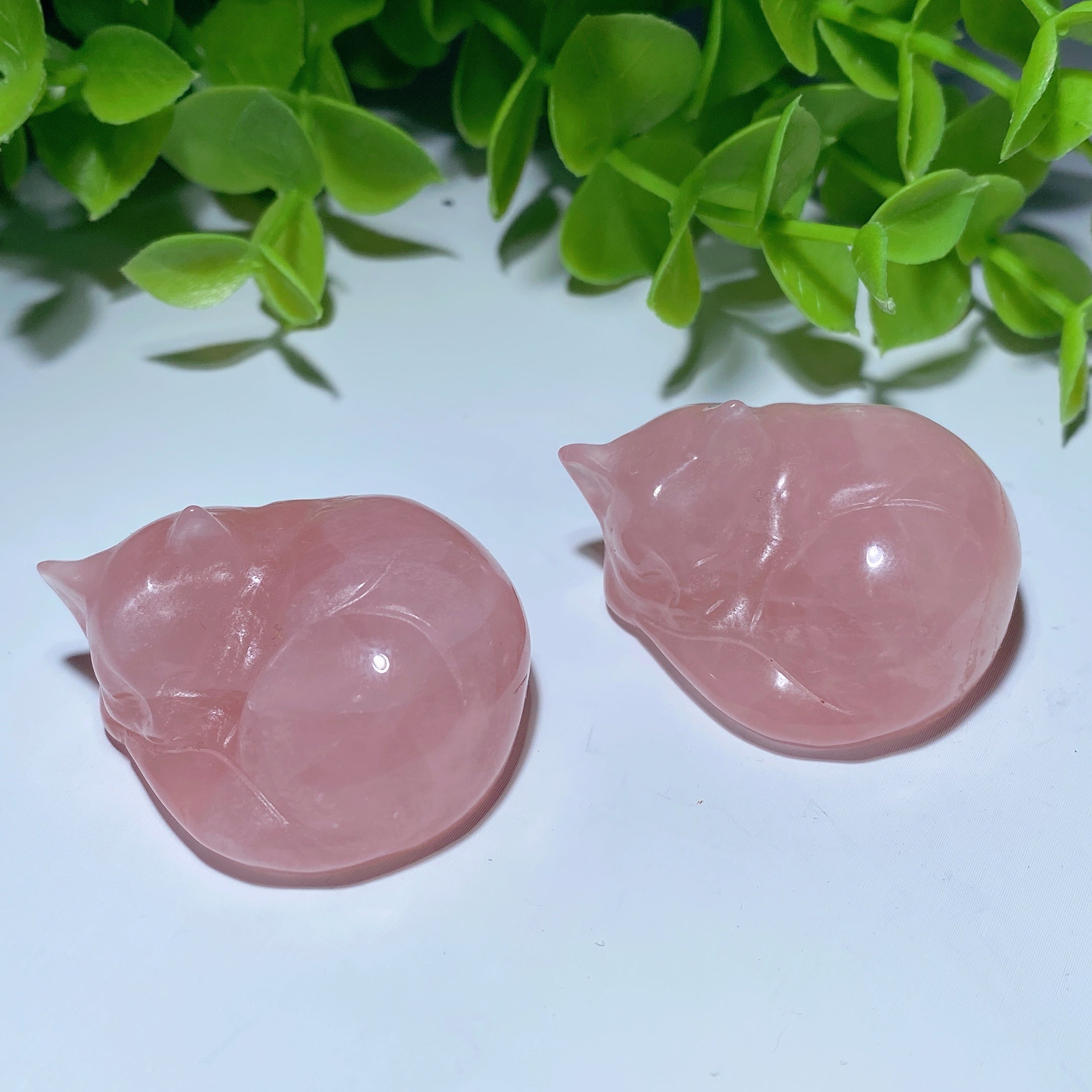 1.5 inch Rose Quartz Crystal Cat Carving Figurine for Healing