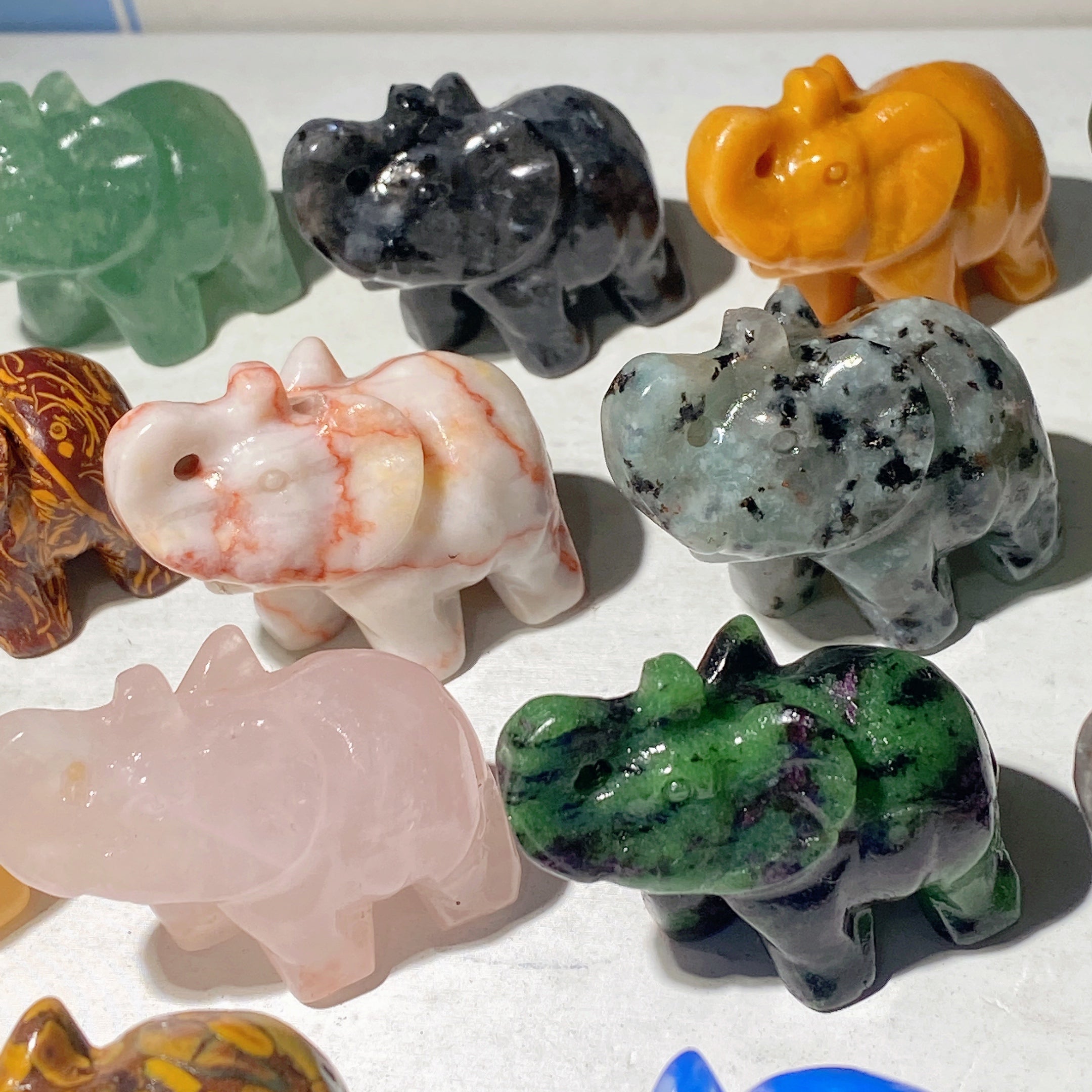 1.5" Mixed Crystal Elephant Carvings for Healing & Prosperity