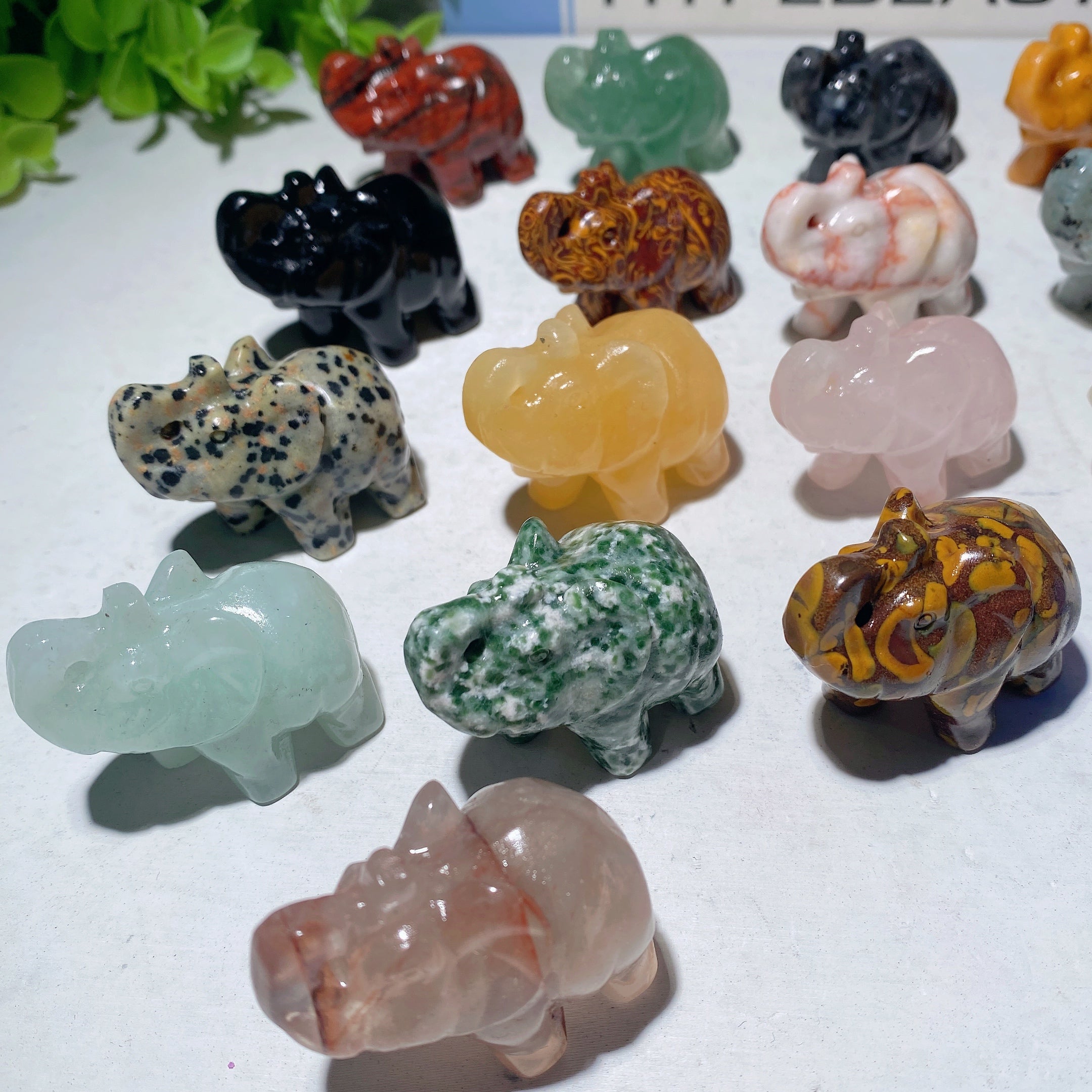 1.5" Mixed Crystal Elephant Carvings for Healing & Prosperity