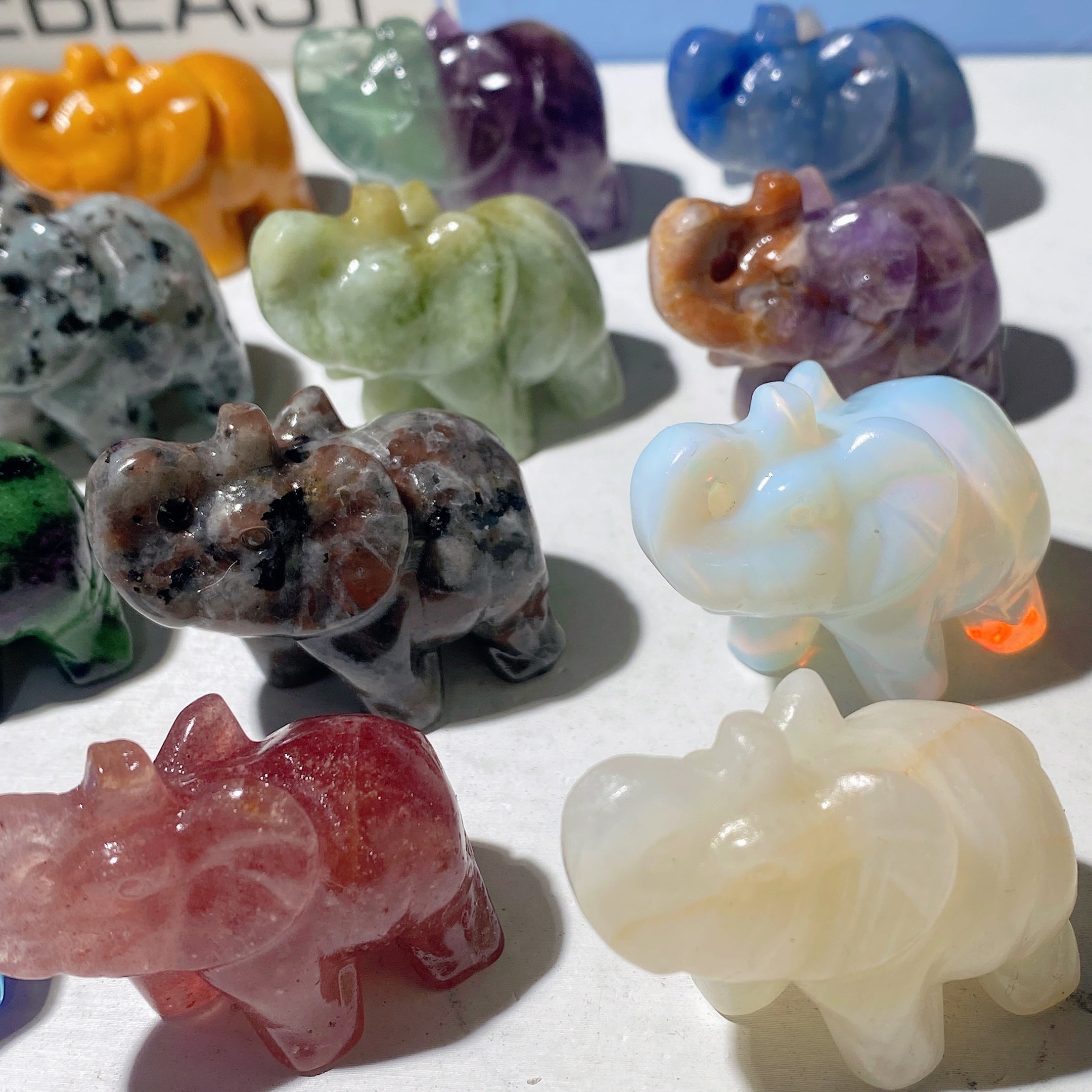 1.5" Mixed Crystal Elephant Carvings for Healing & Prosperity