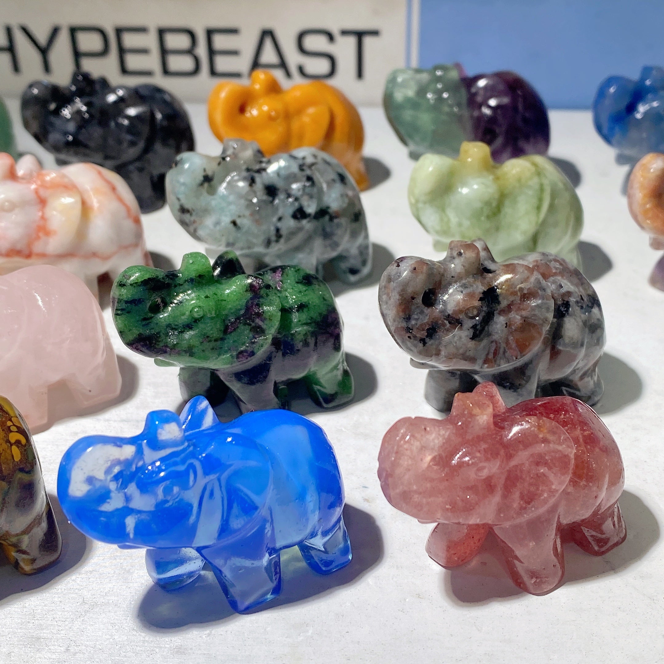 1.5" Mixed Crystal Elephant Carvings for Healing & Prosperity