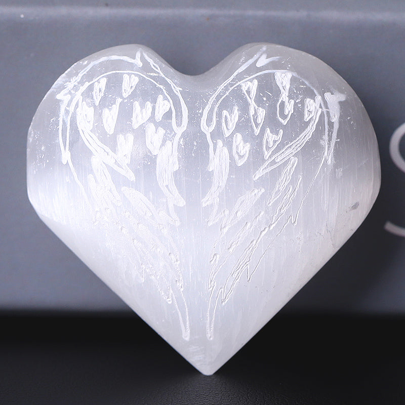 1.5" Selenite Heart Palm Stone for Meditation & Healing