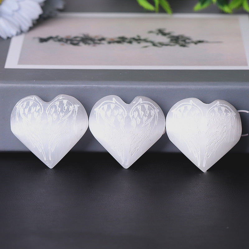 1.5" Selenite Heart Palm Stone for Meditation & Healing