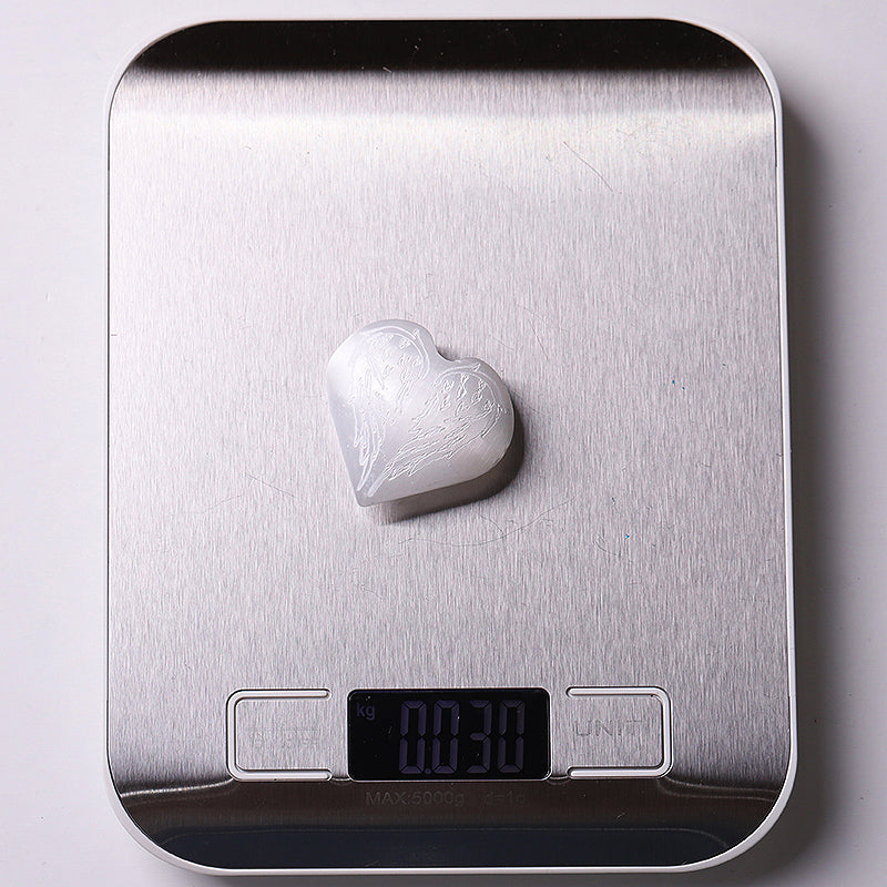 1.5" Selenite Heart Palm Stone for Meditation & Healing