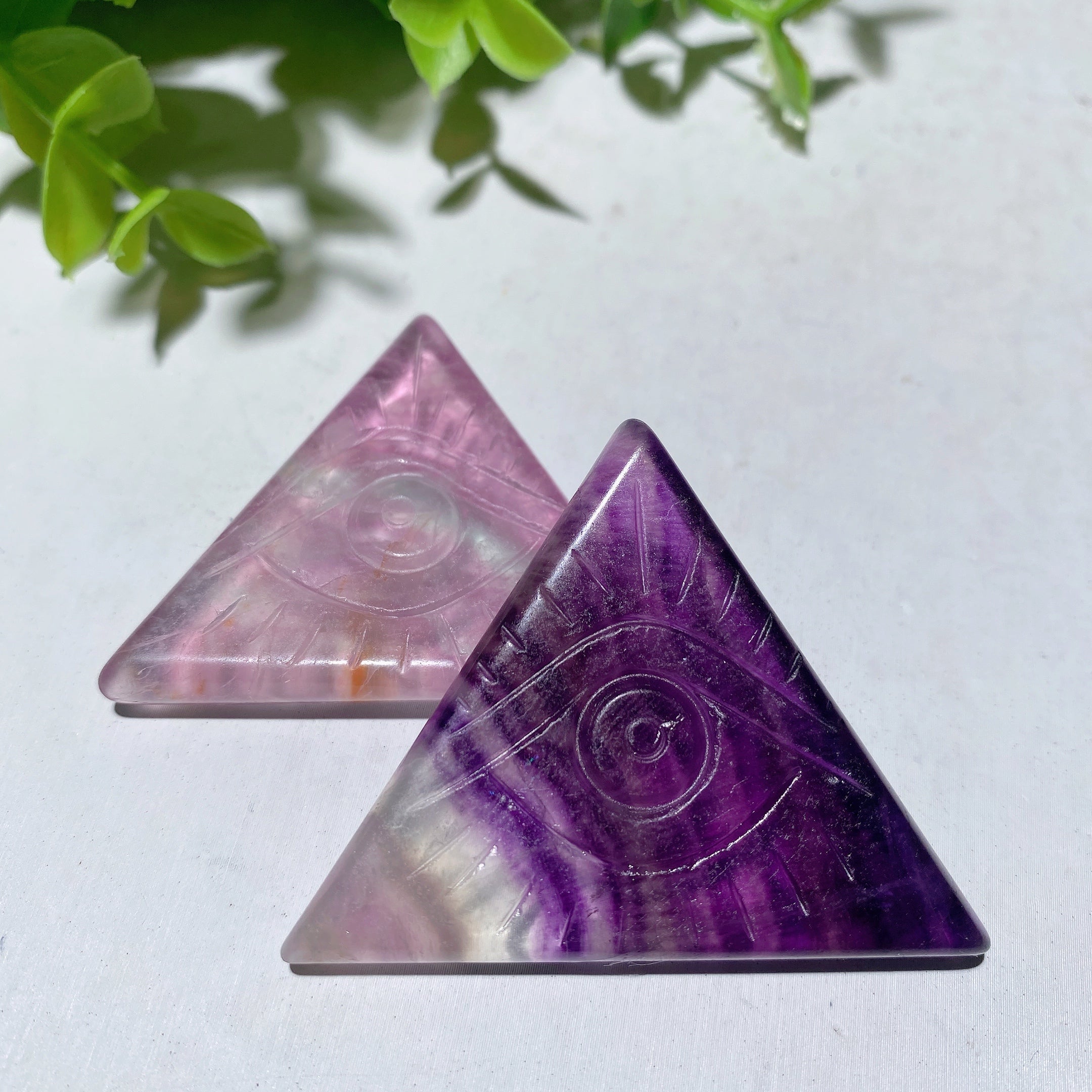 1.6" Fluorite Triangle Slab with Horus Eye Carvings