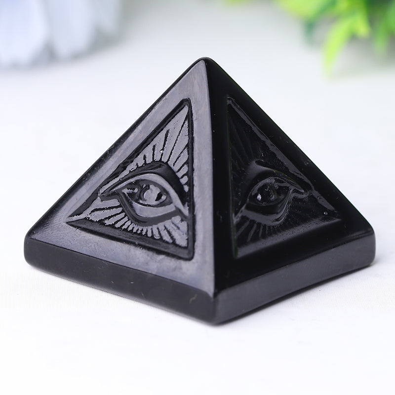 1.6 inch Black Obsidian Crystal Pyramid with Eye Motif