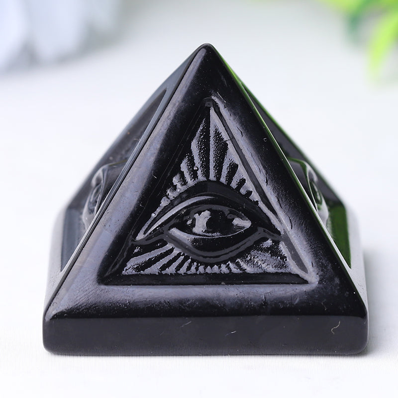 1.6 inch Black Obsidian Crystal Pyramid with Eye Motif