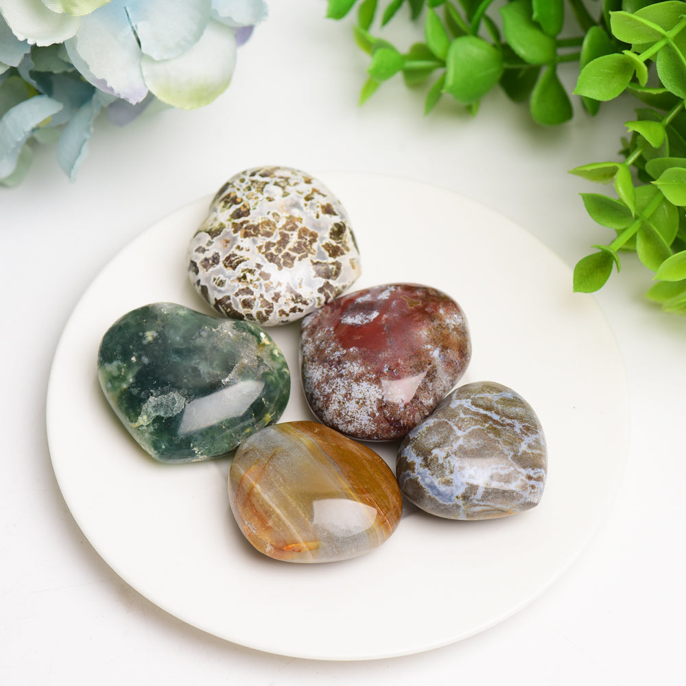 1.6 inch Ocean Jasper Heart Crystal for Emotional Healing