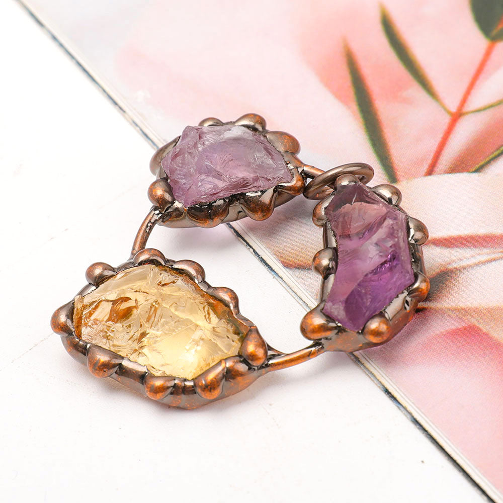 1.6-inch Raw Amethyst Citrine Stone Pendant Copper Frame