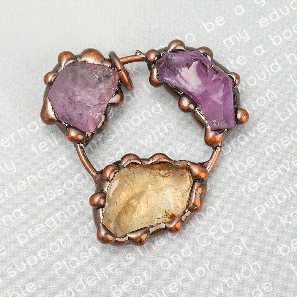 1.6-inch Raw Amethyst Citrine Stone Pendant Copper Frame