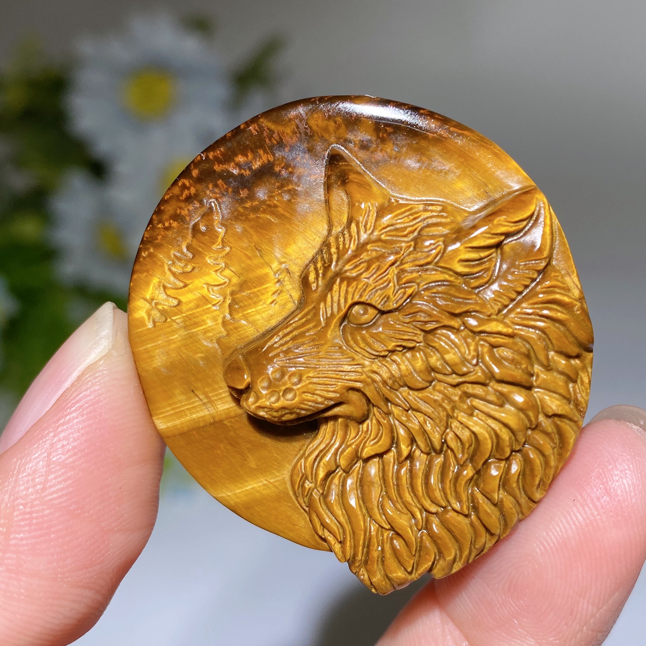 1.6 inch Yellow Tiger Eye Wolf Head Crystal Carving