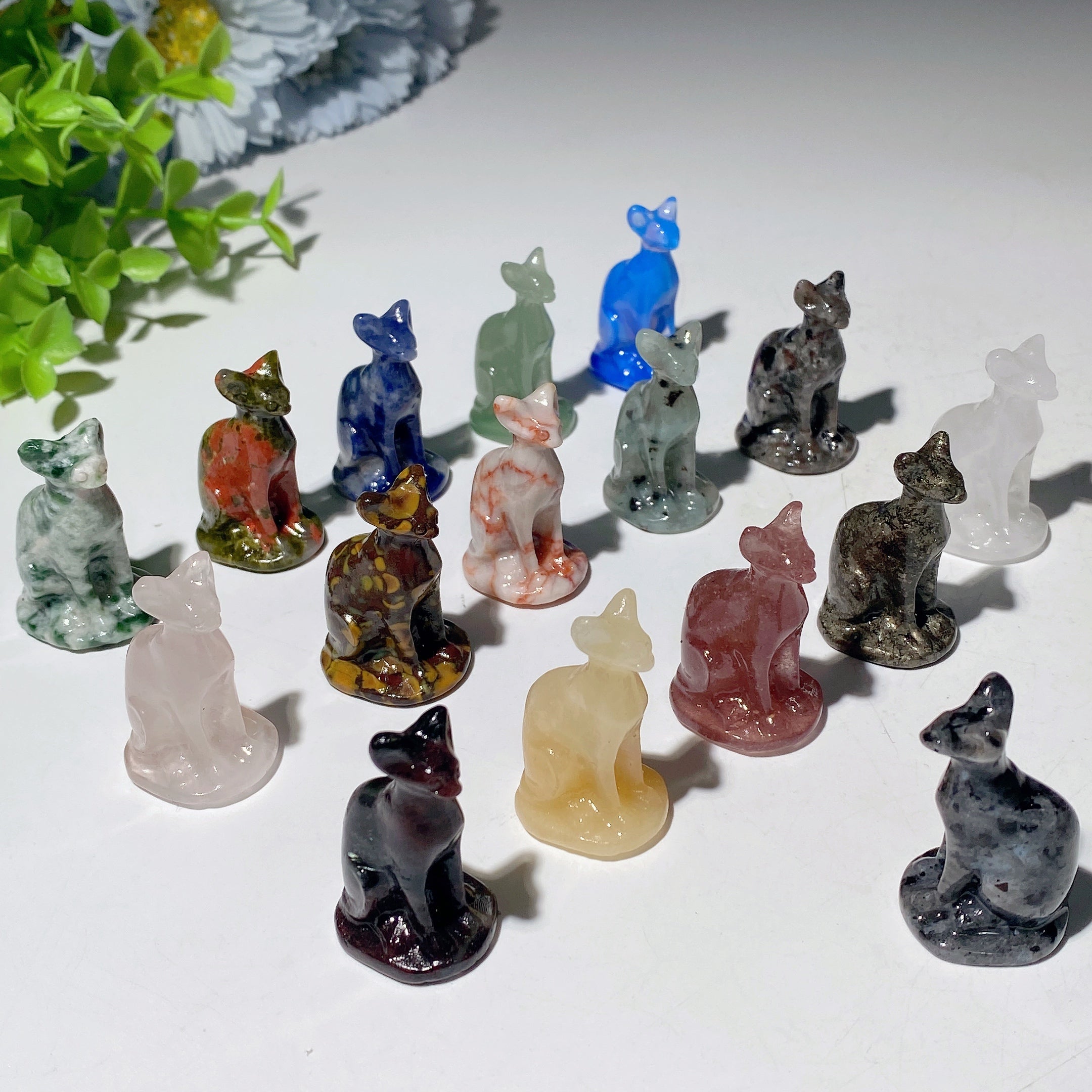 1.6" Mixed Crystal Cat Figurines for Healing & Decor
