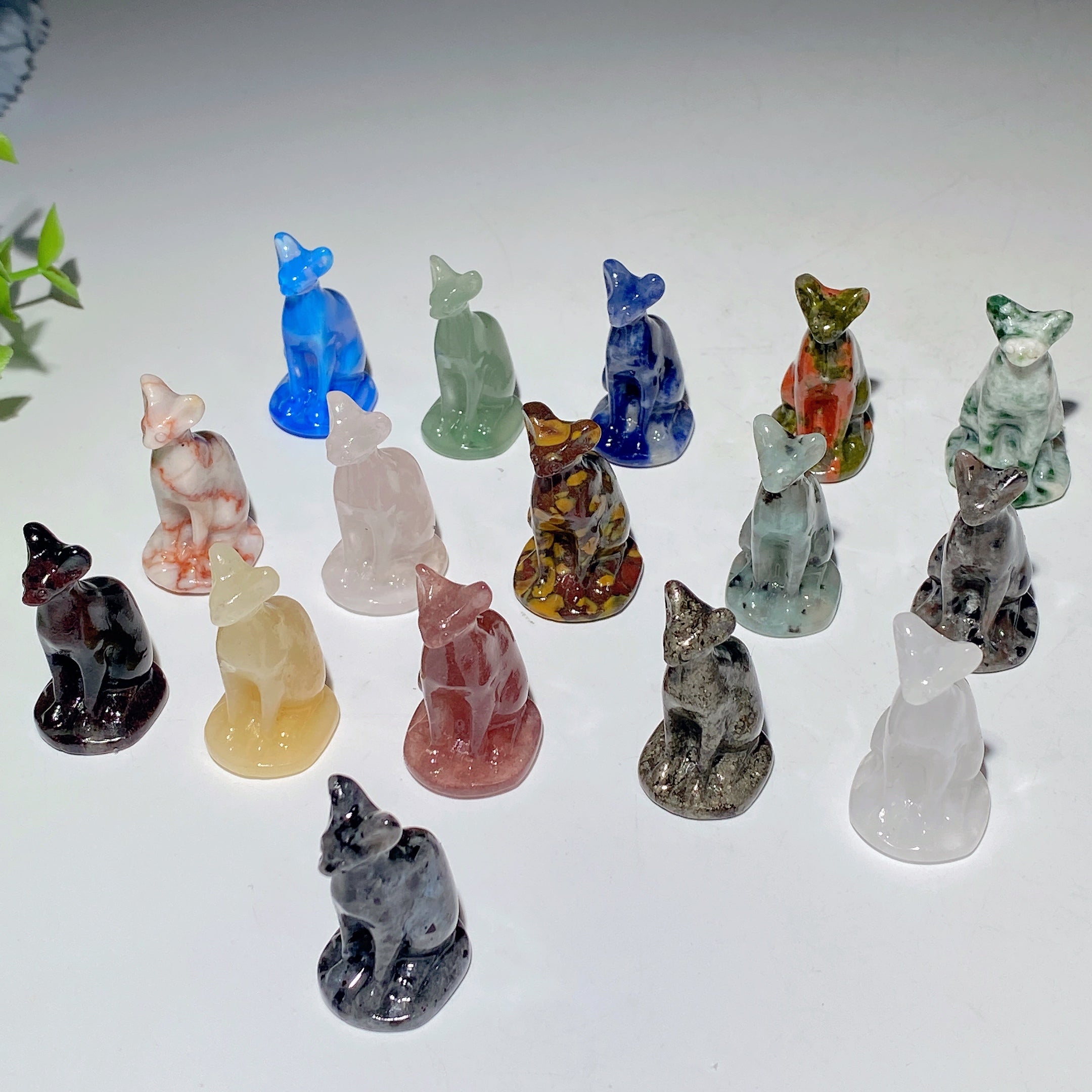 1.6" Mixed Crystal Cat Figurines for Healing & Decor