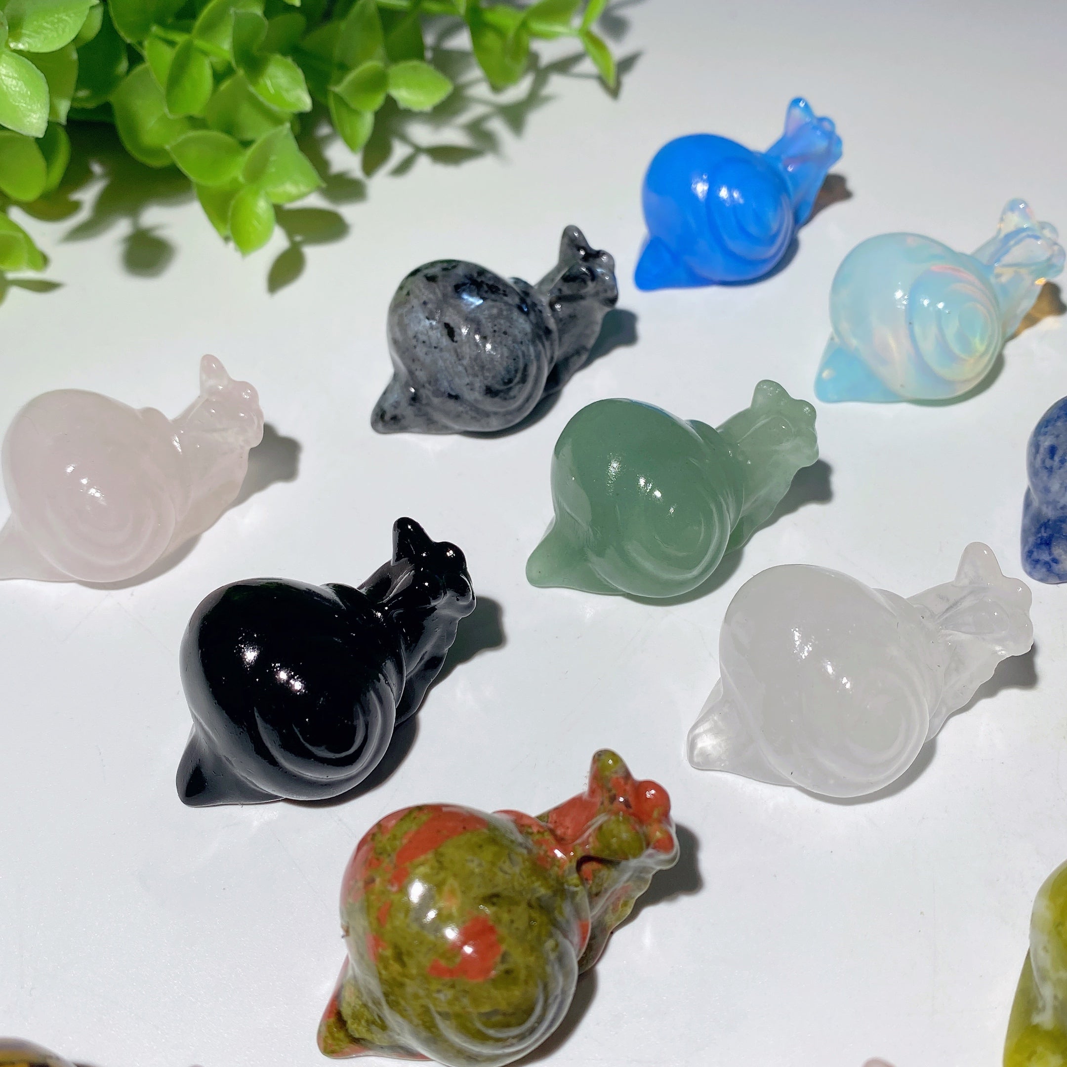 1.6" Mixed Crystal Snail Carvings for Healing and Energy