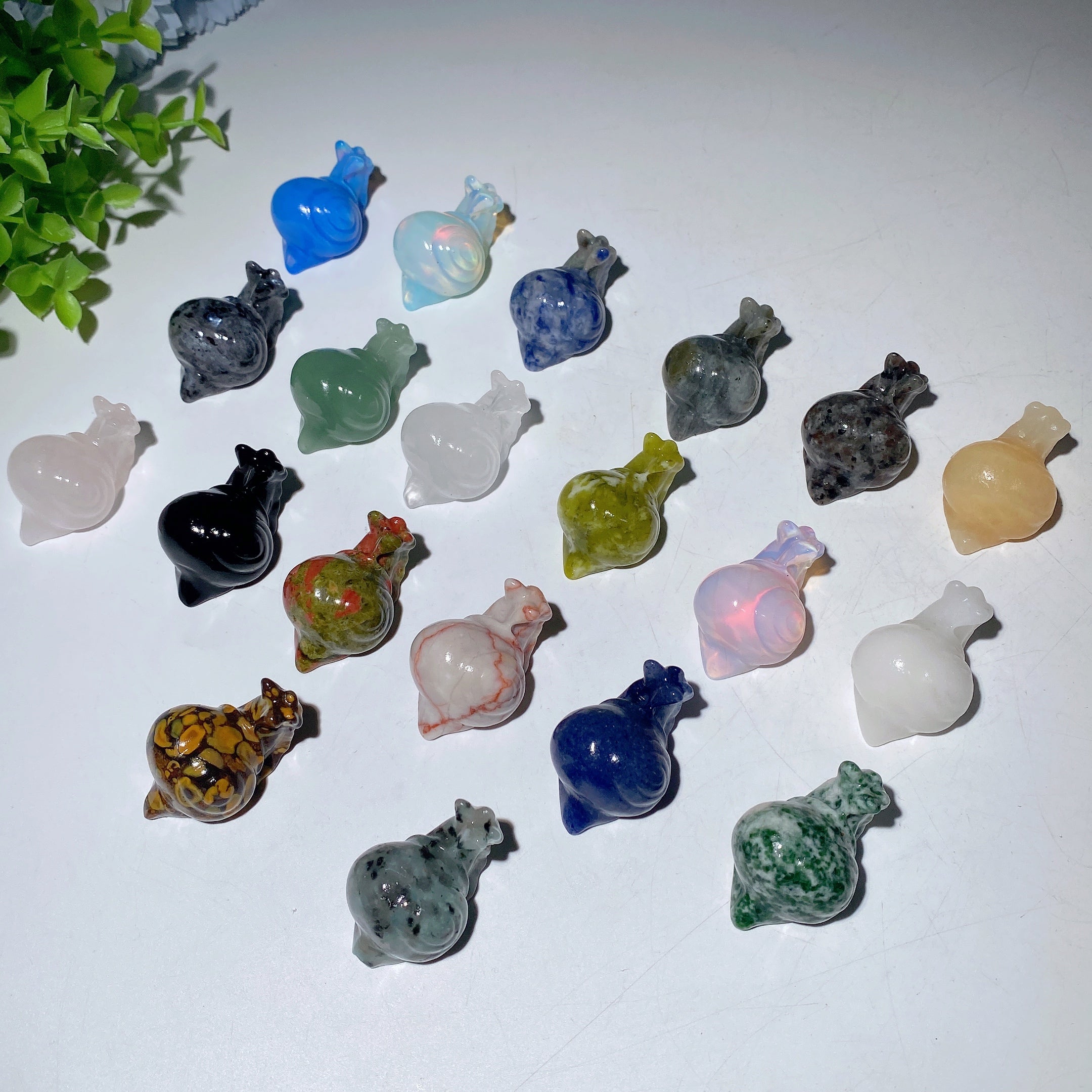 1.6" Mixed Crystal Snail Carvings for Healing and Energy