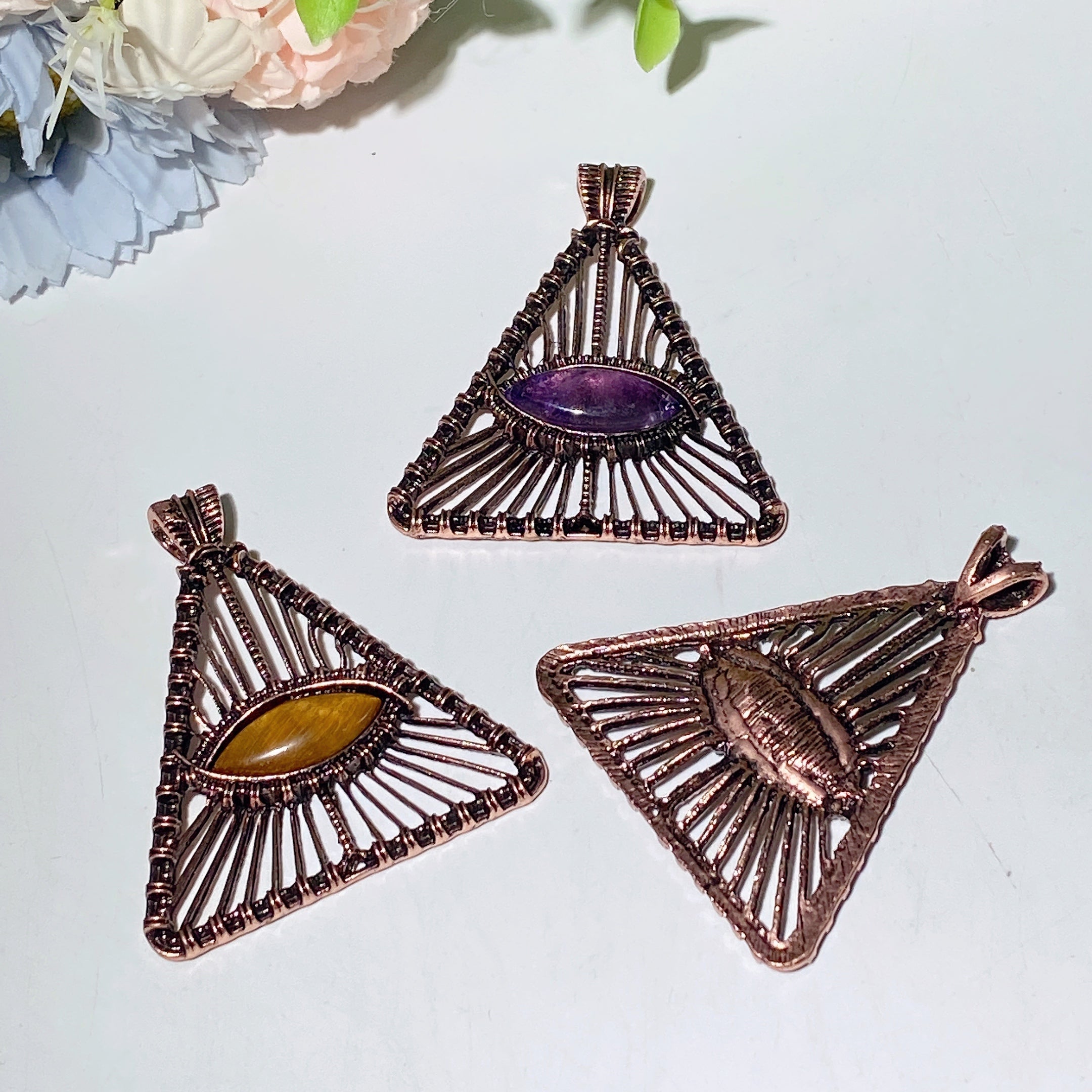 1.6" Rose Quartz Tiger Eye Amethyst Crystal Healing Pendant
