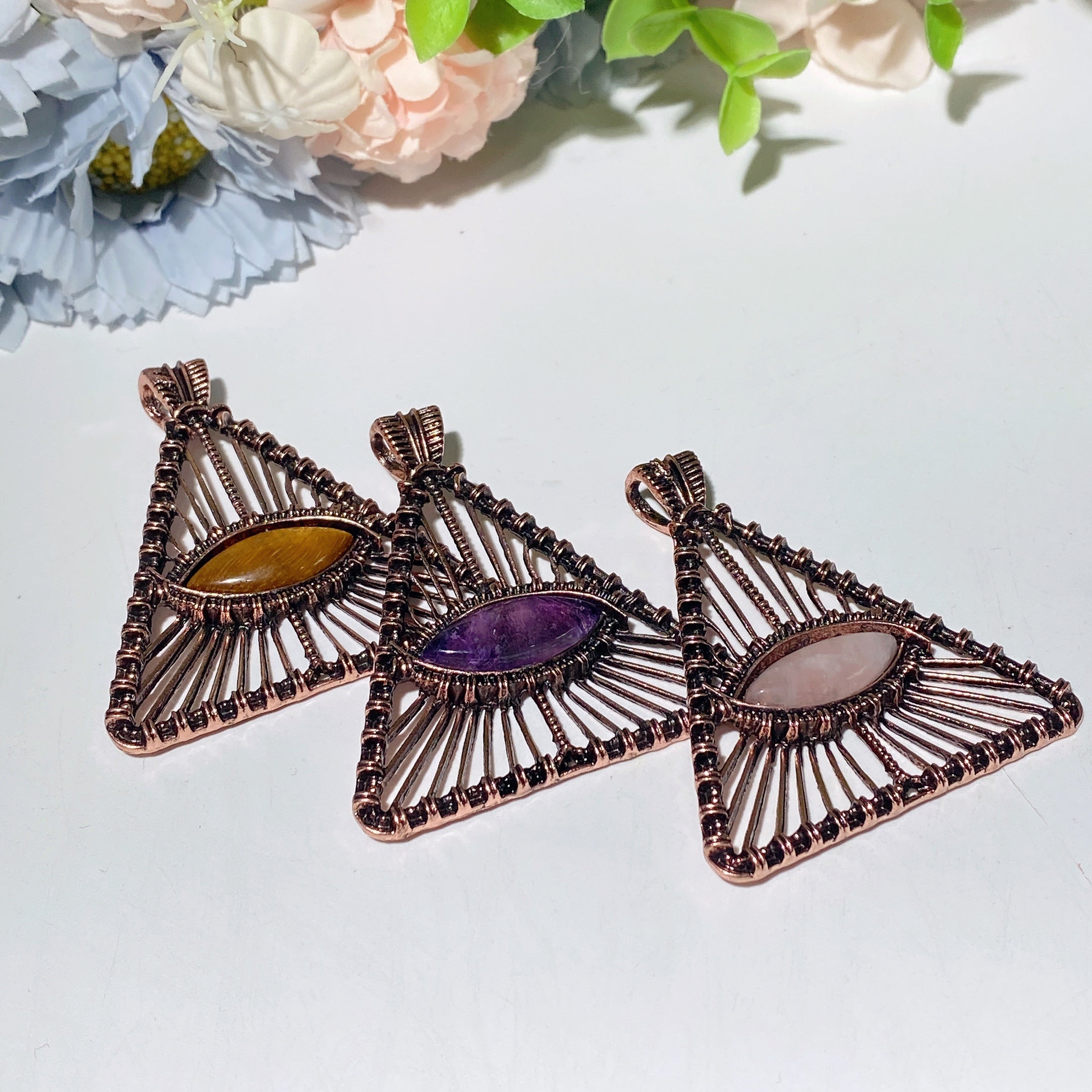 1.6" Rose Quartz Tiger Eye Amethyst Crystal Healing Pendant