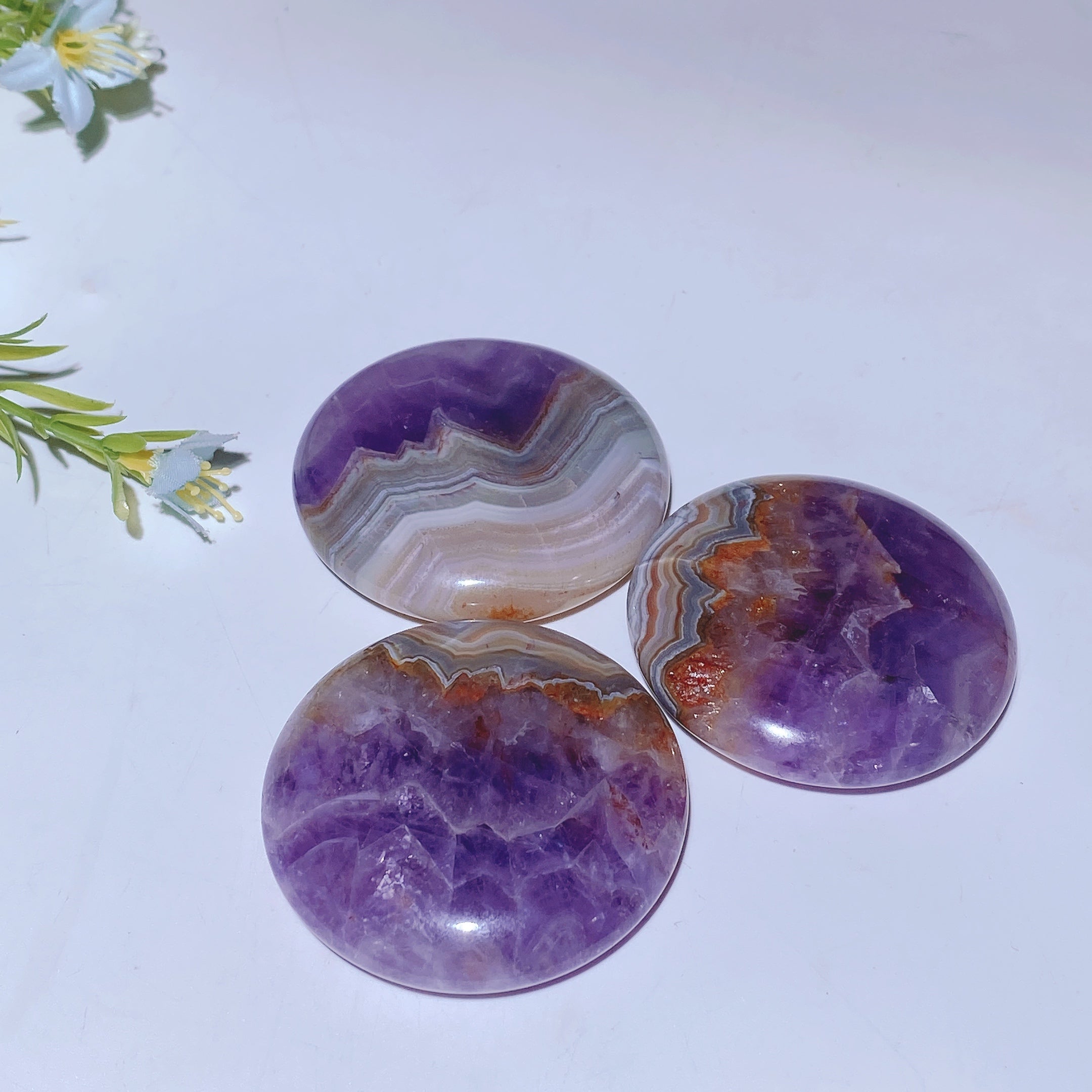 1.7-2.0 Inch Striped Agate and Amethyst Round Crystal Slab