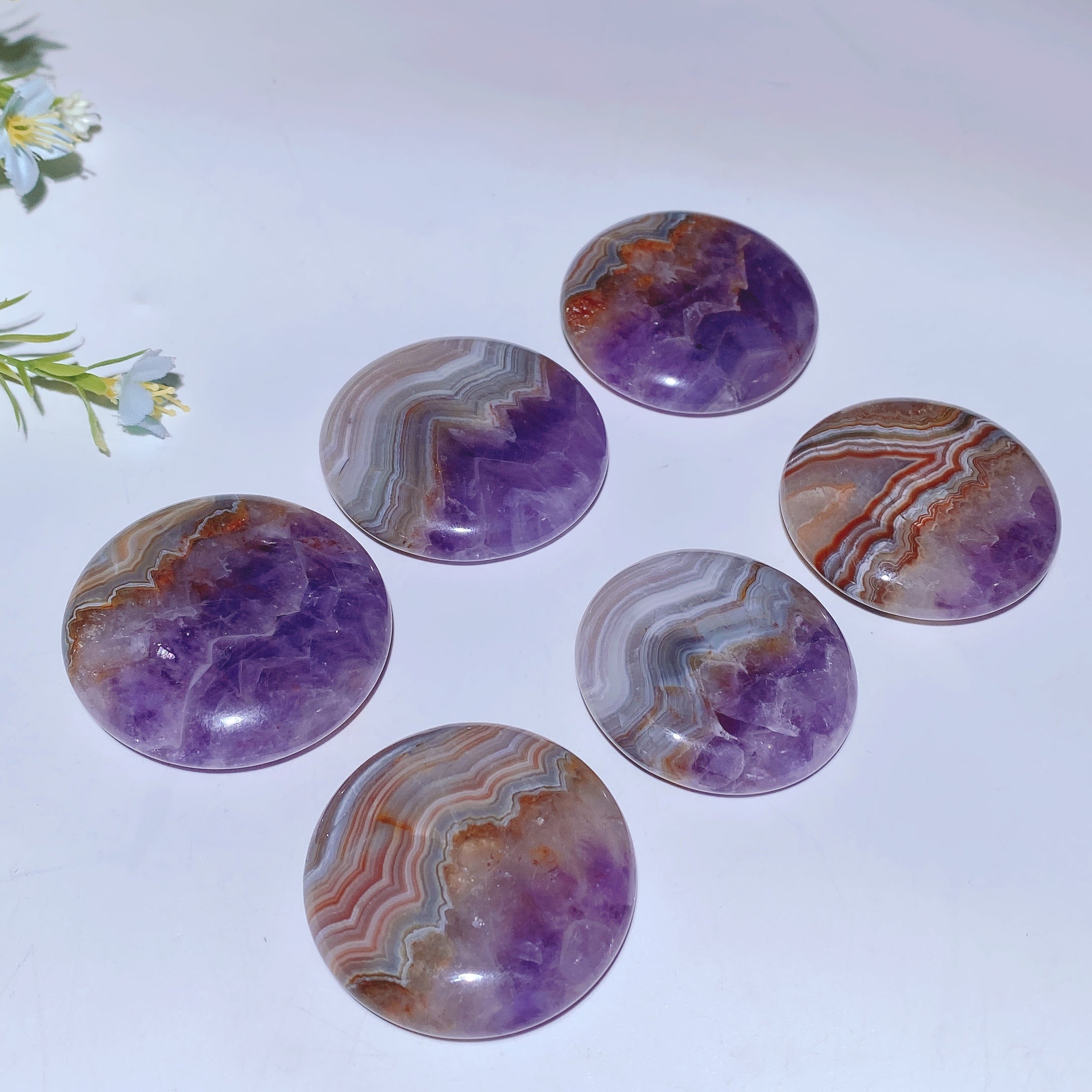 1.7-2.0 Inch Striped Agate and Amethyst Round Crystal Slab