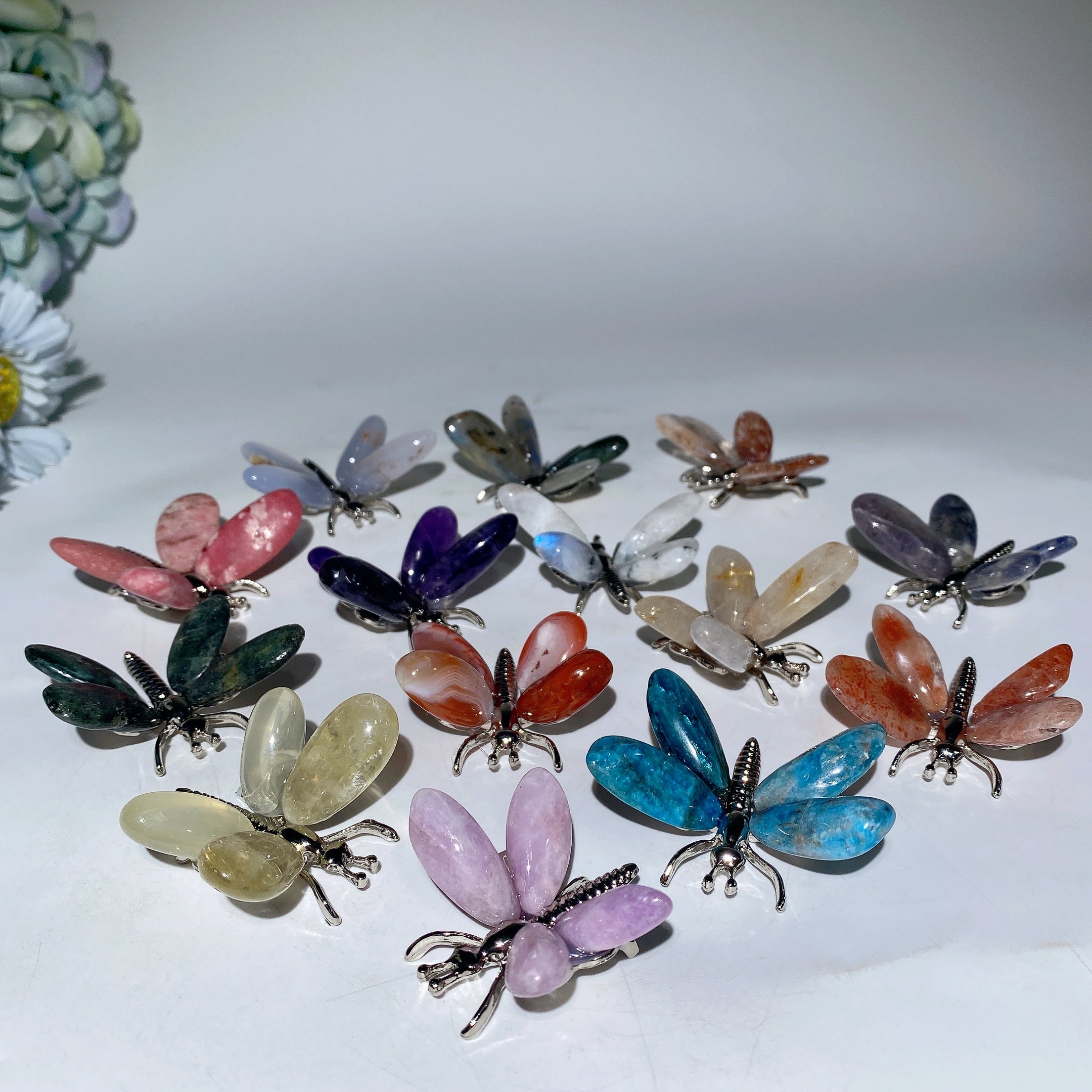 1.7-2.2 inch Mixed Crystal Silver Butterfly Figurine for Healing
