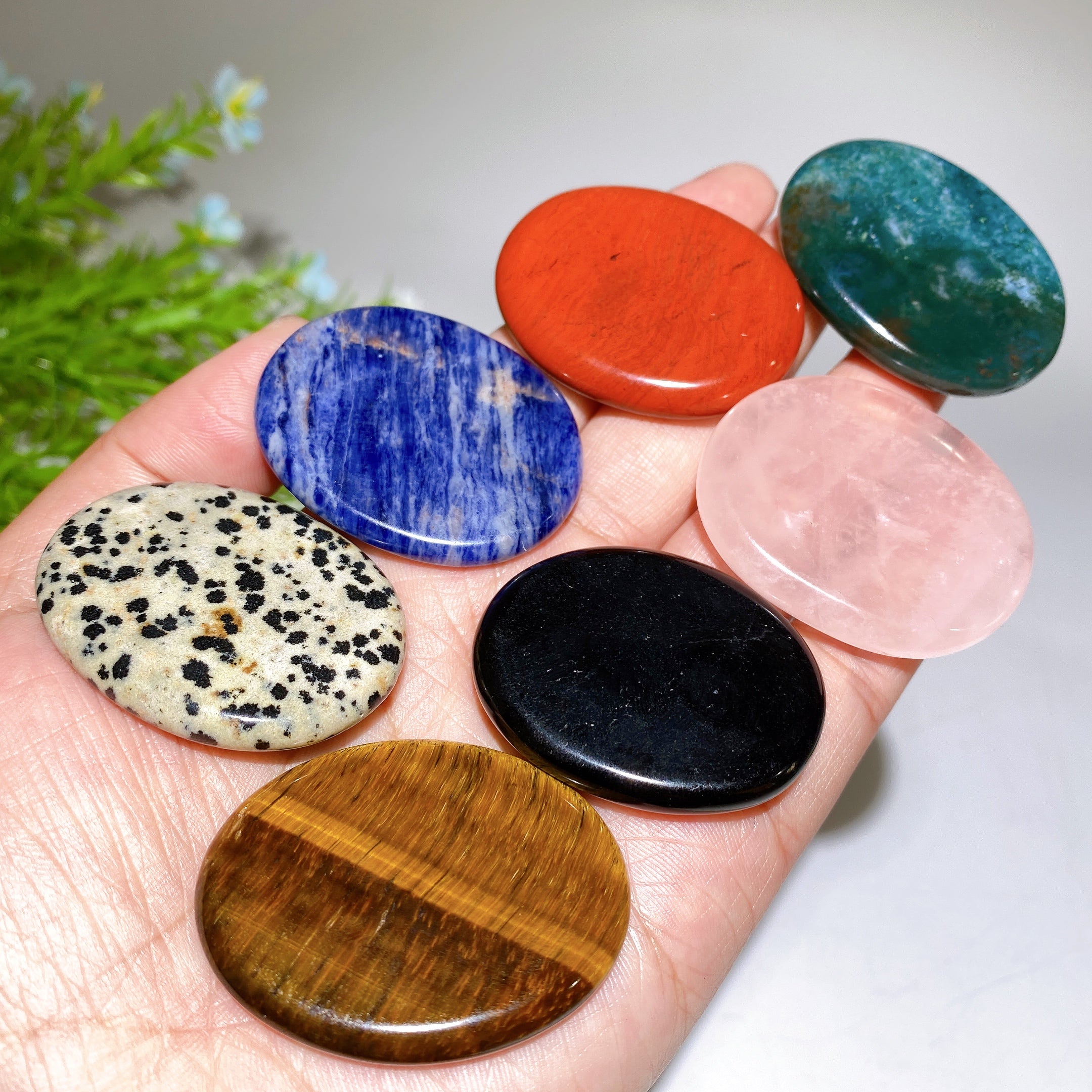 1.7" Crystal Flat Healing Palm Stone for Meditation