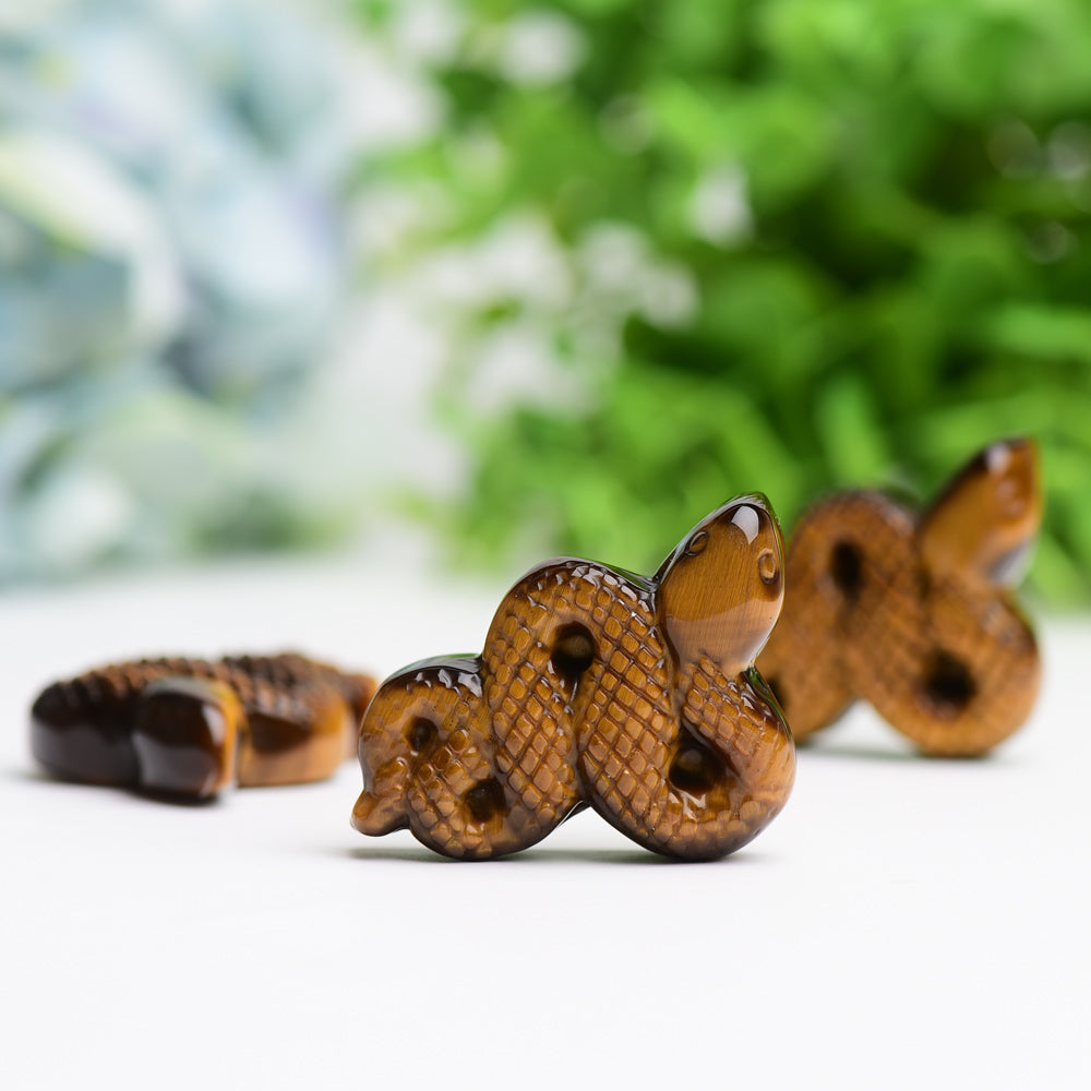 1.7 inch Crystal Snake Carving in Labradorite and Tiger's Eye